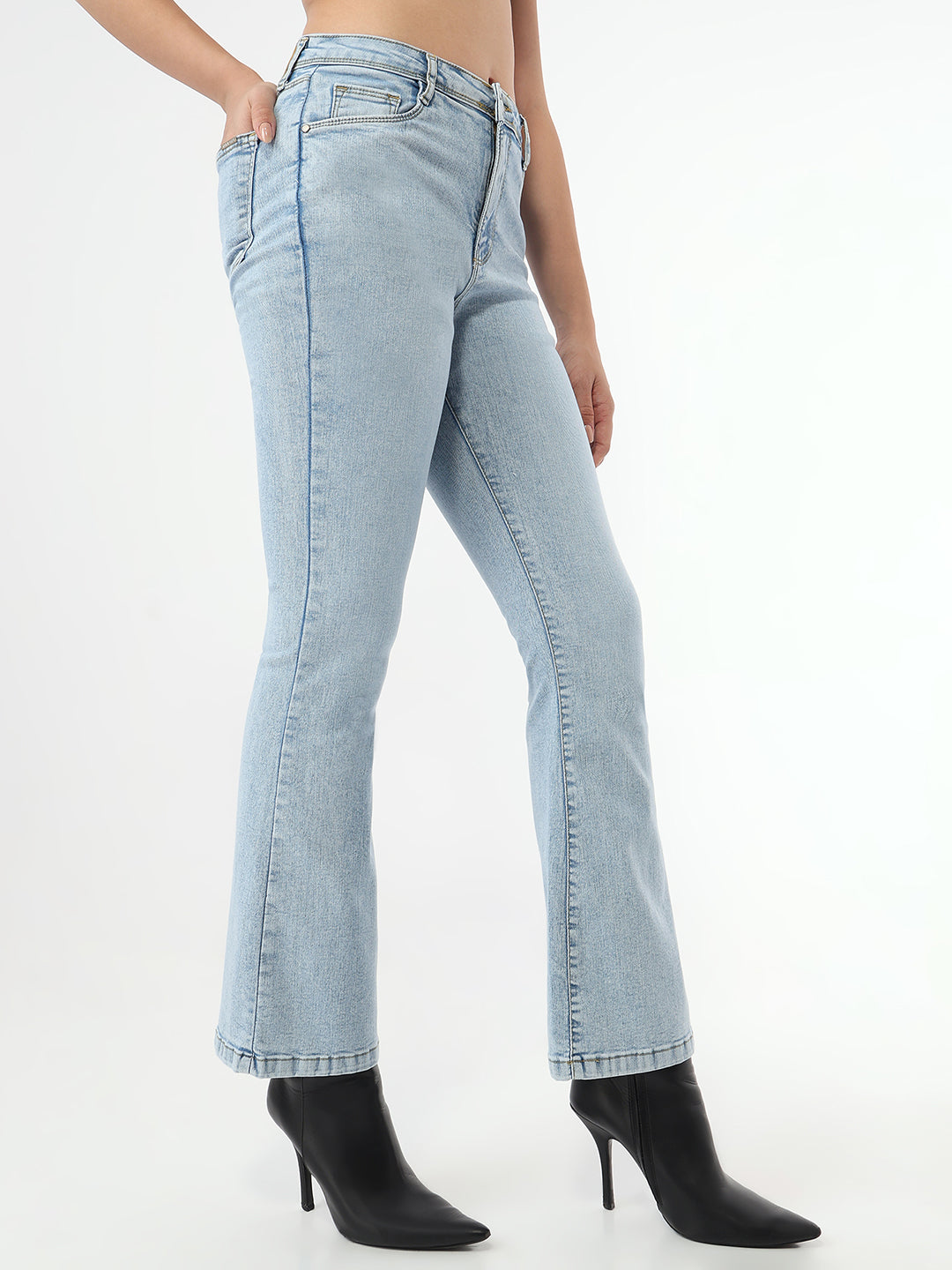 Women Light Blue High-Rise Flare Jeans