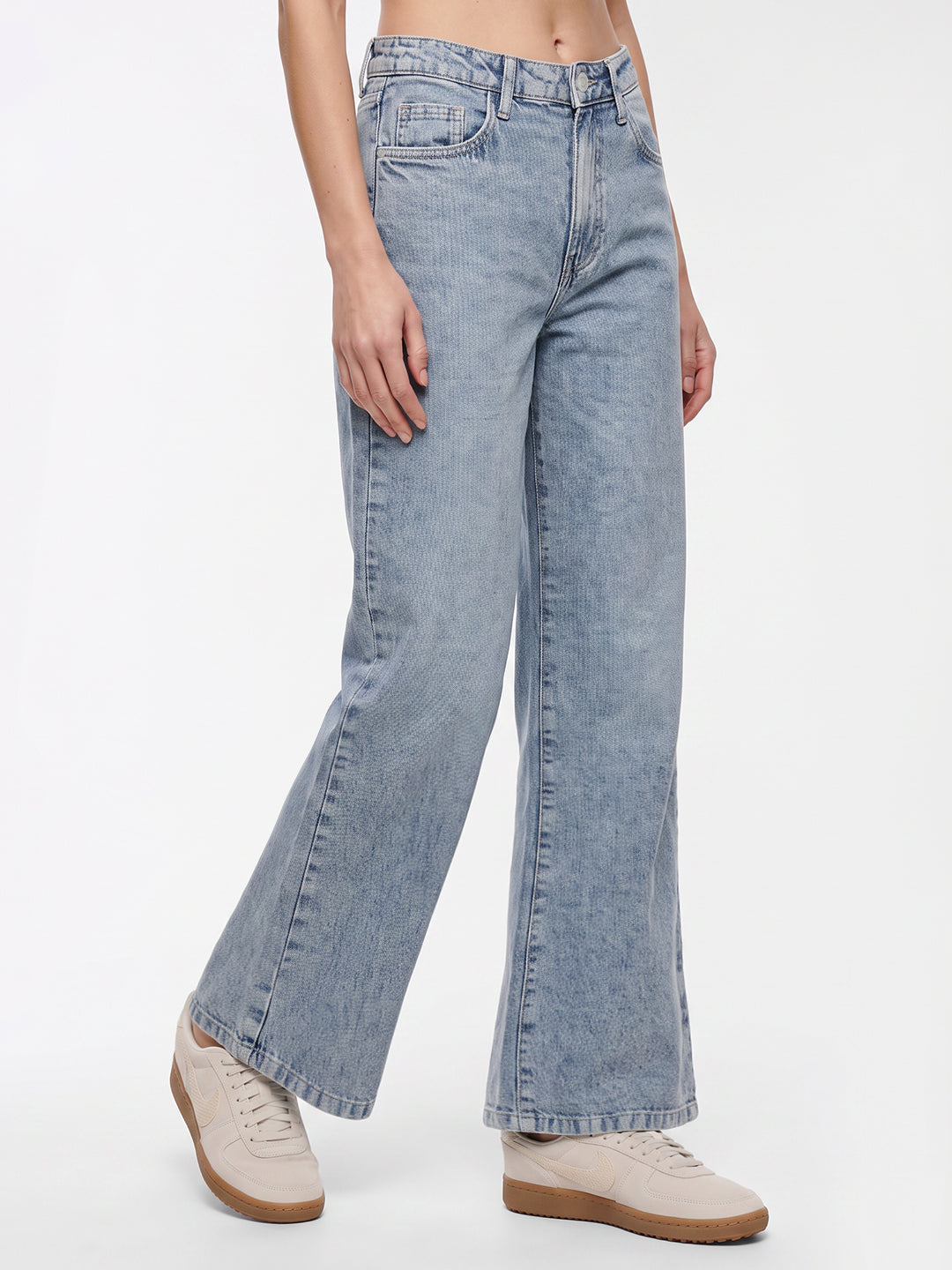 Women Light Blue High-Rise Super Wide Leg Jeans