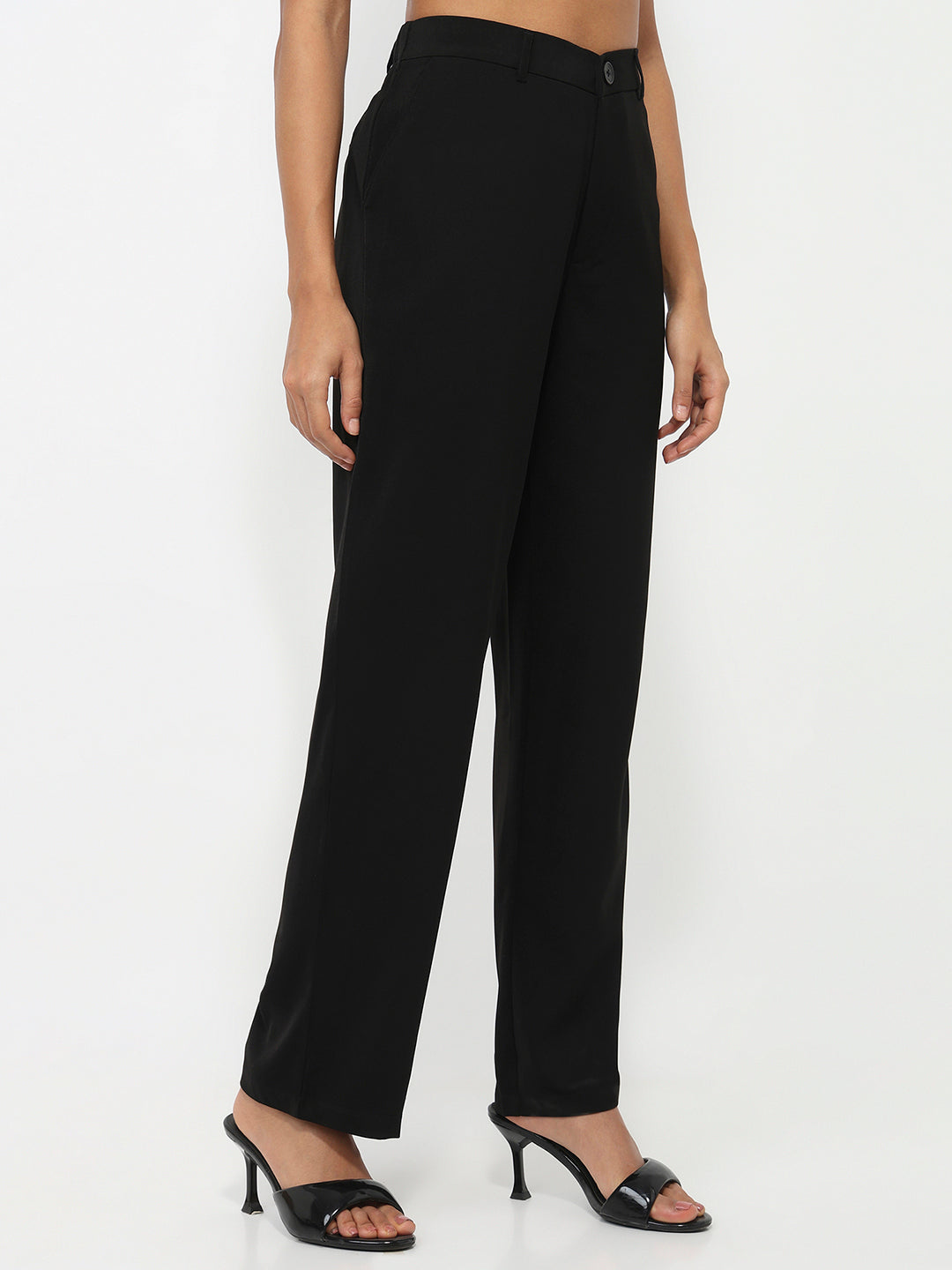 Women Black Mid-Rise Loose Straight Fit Pants