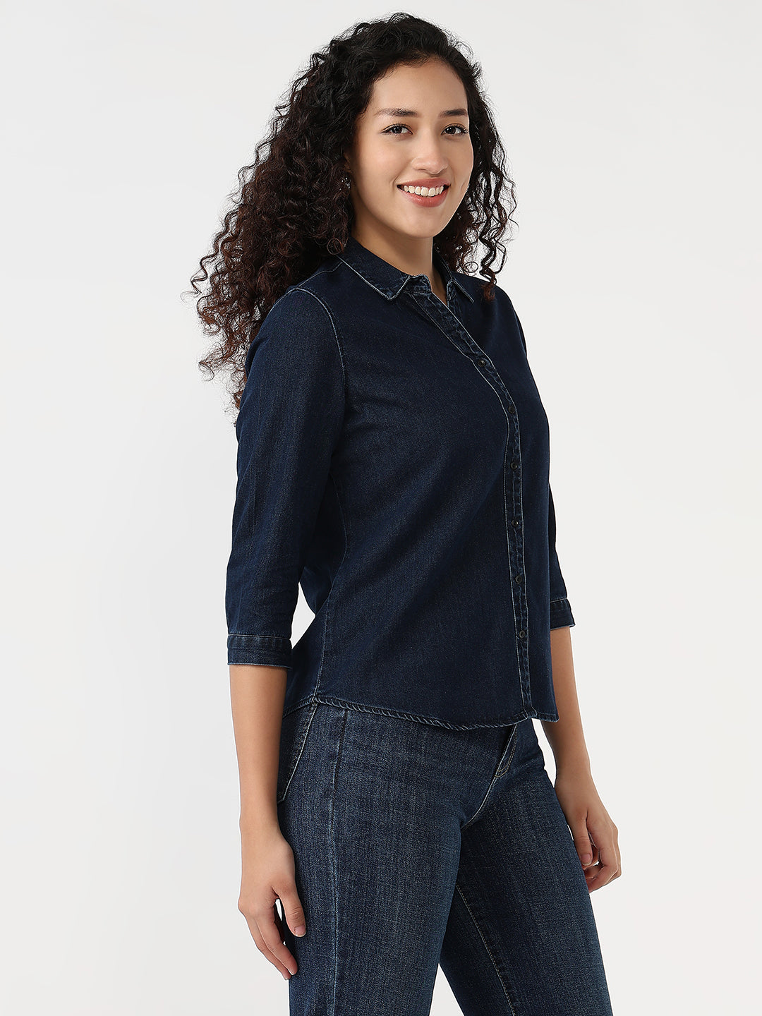 Women Dark Blue Slim Shirt