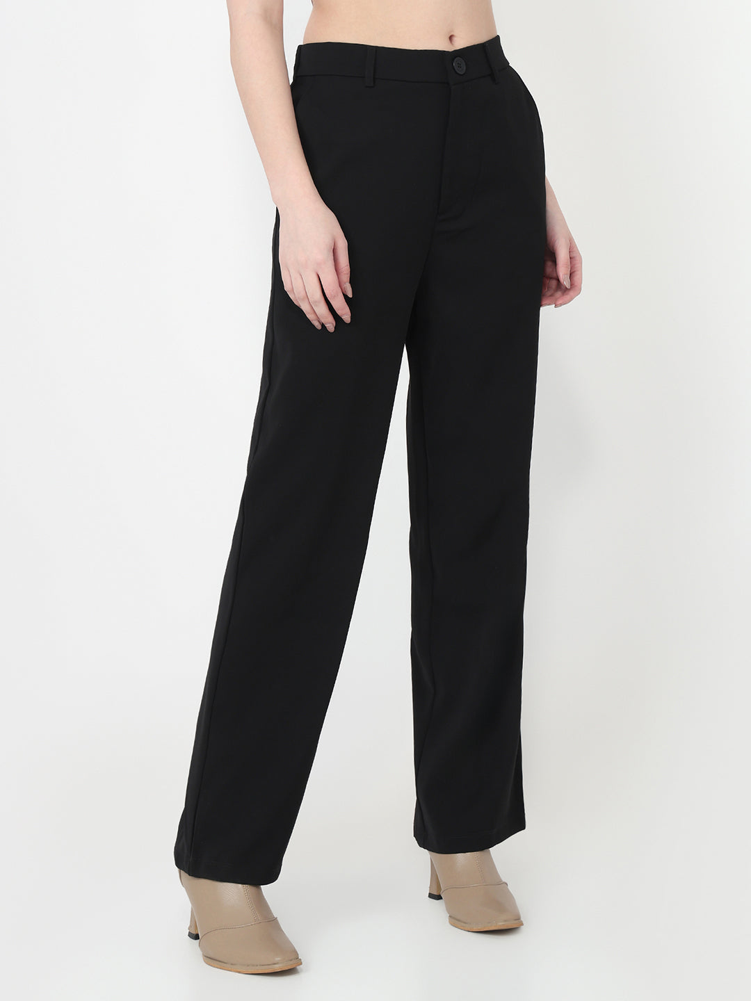 Women Black Loose Straight Fit Korean Pants