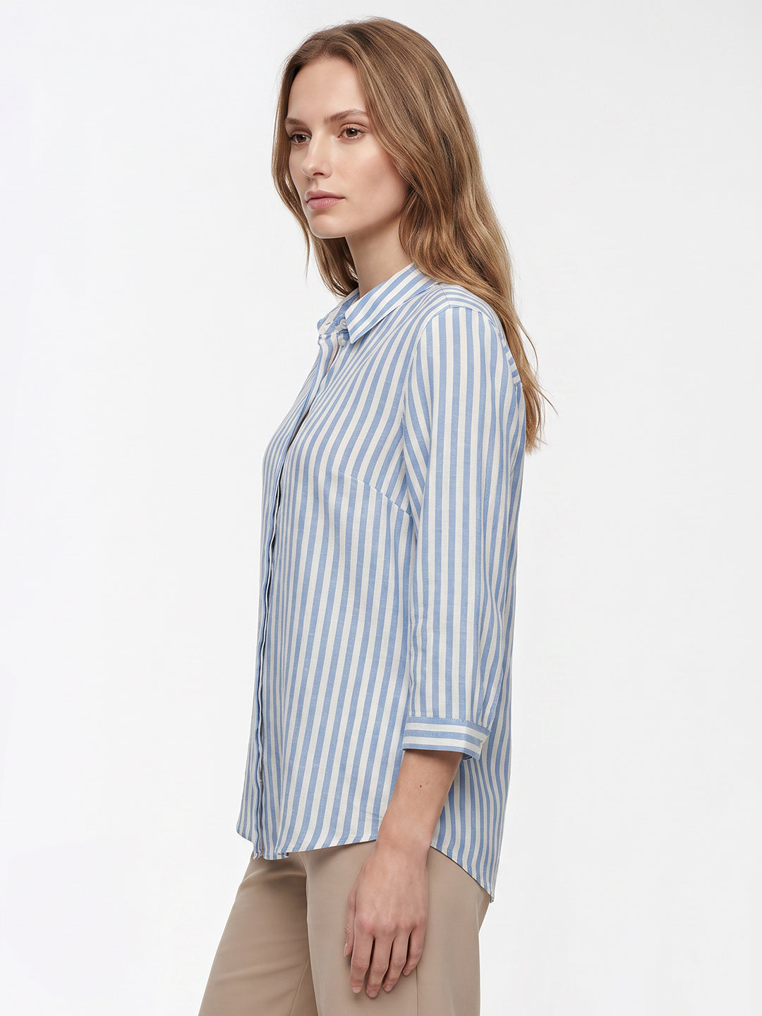 Women Blue/White Stripe Shirt