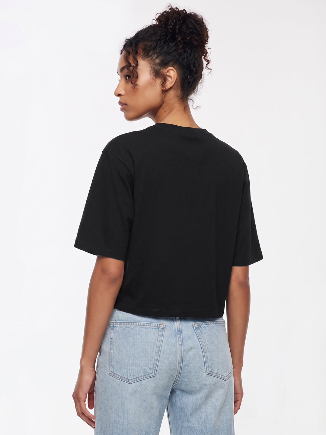 Black Rhinestones Crop Tees