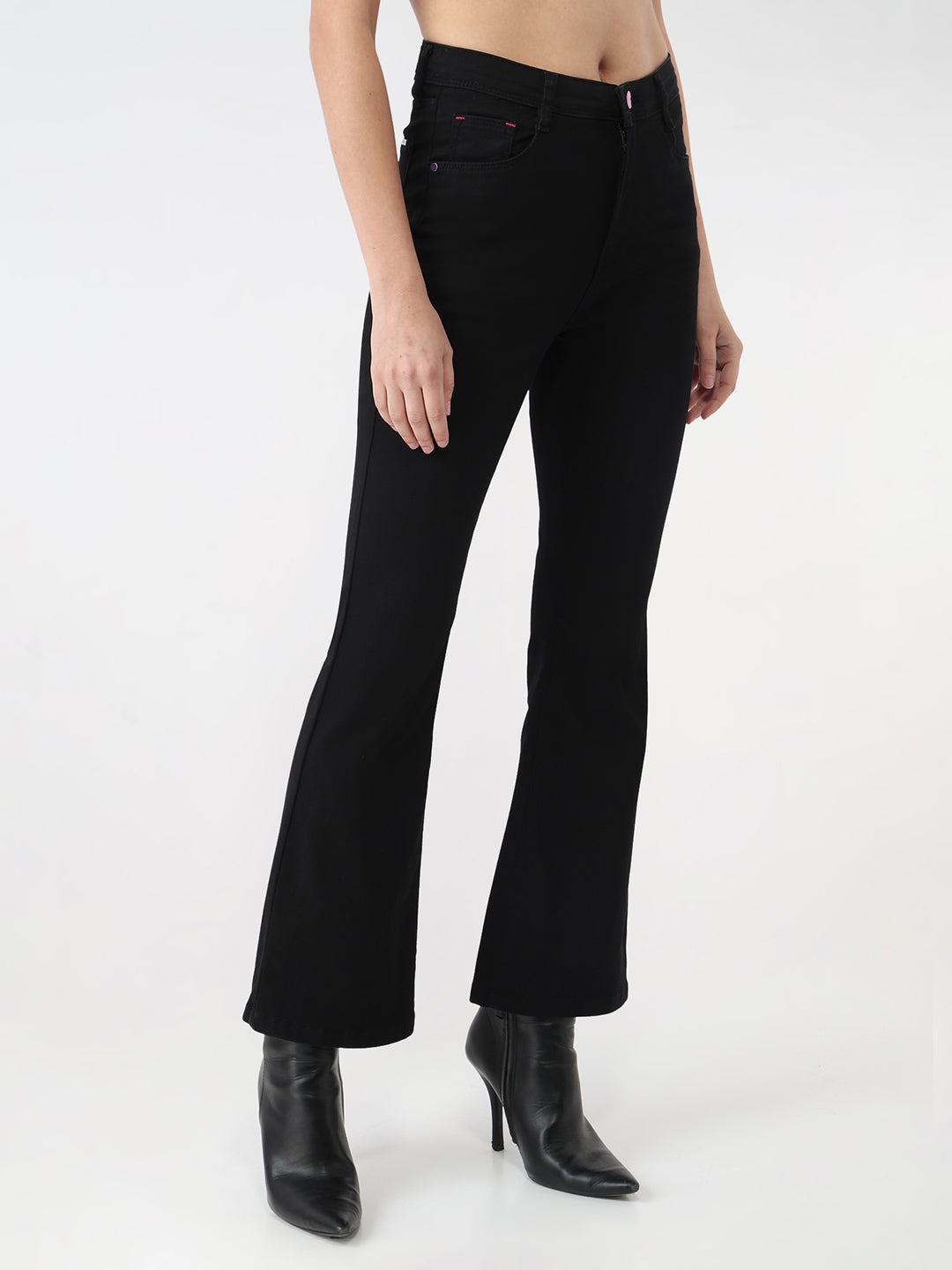 Women Black Mini Flare Jeans