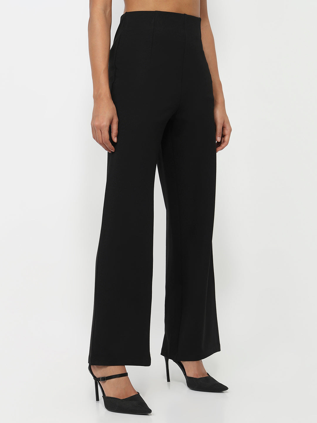 Women Black High-Rise Wide Leg Treggings