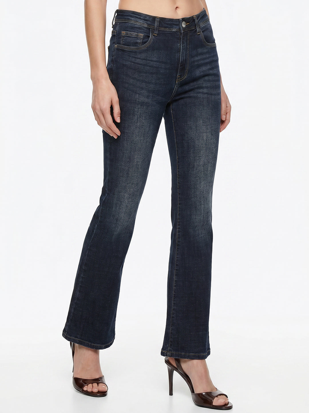 Women Dark Blue High-Rise Flare Jeans