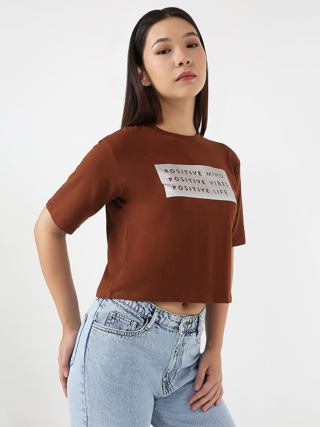 Women Sepia Slim Crop Graphic T-Shirt