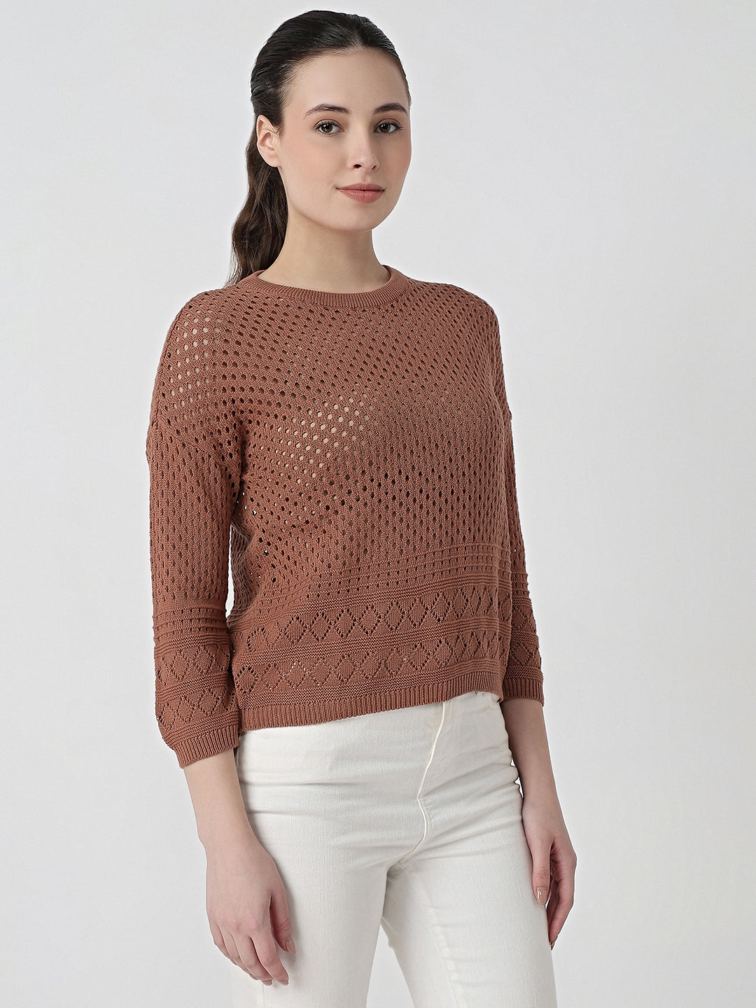 Women Mocha Mousse Slim Fit Flat Knit