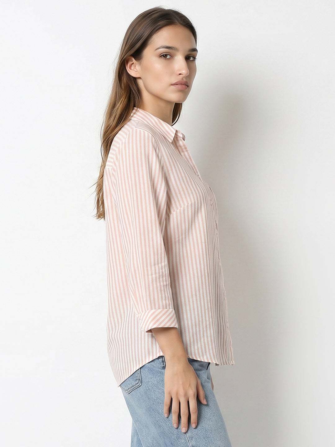 Women Beige/White Striped Shirt