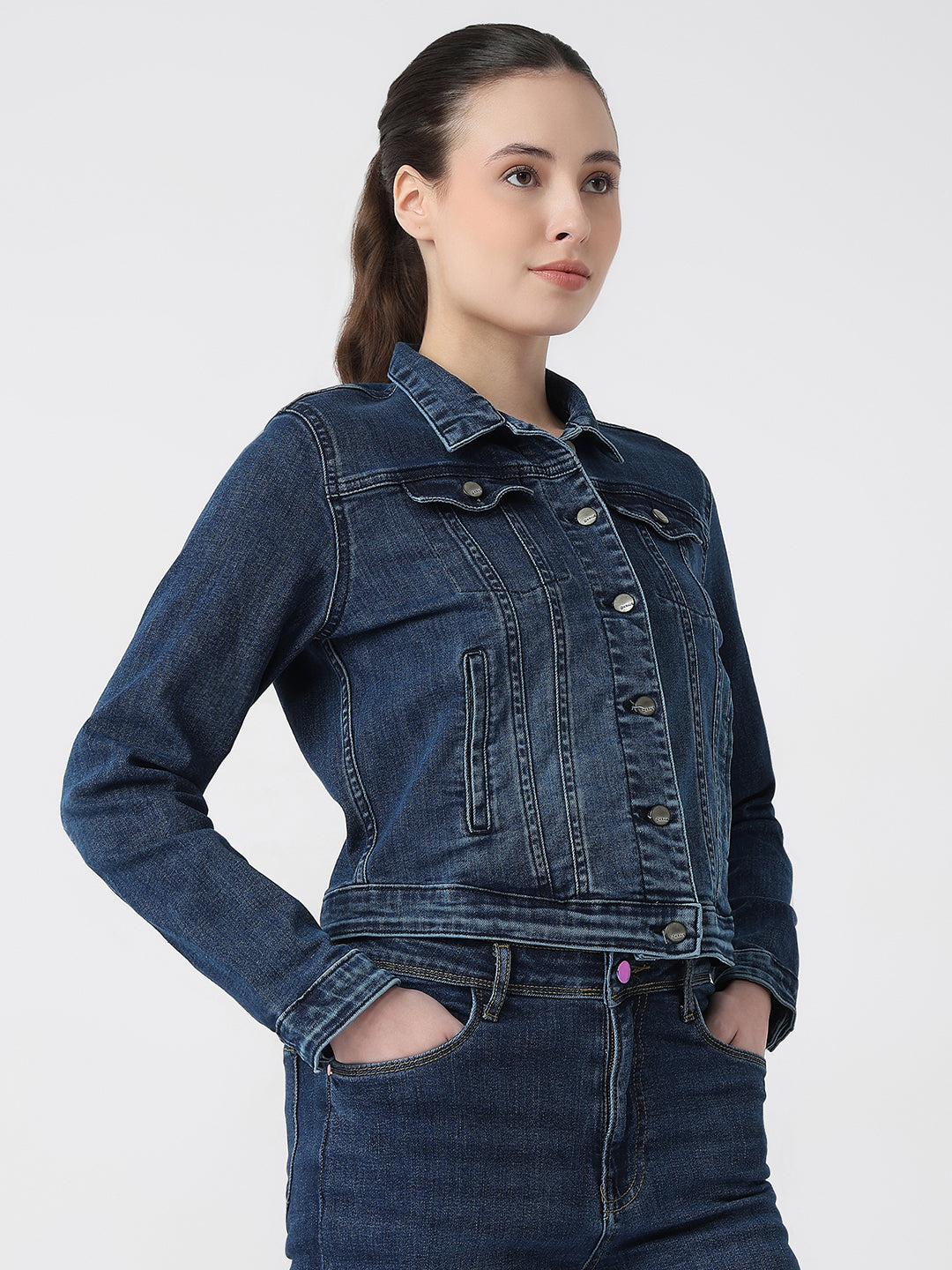 Women Dark Blue Slim Fit Jacket
