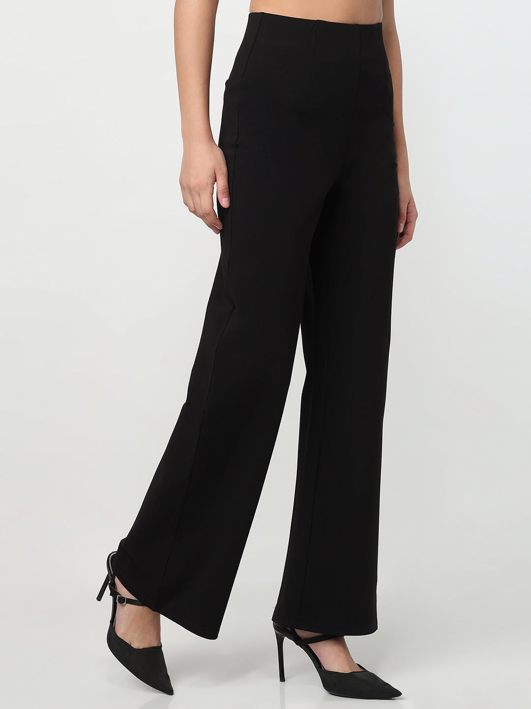 Women Black Super Wide Leg Treggings