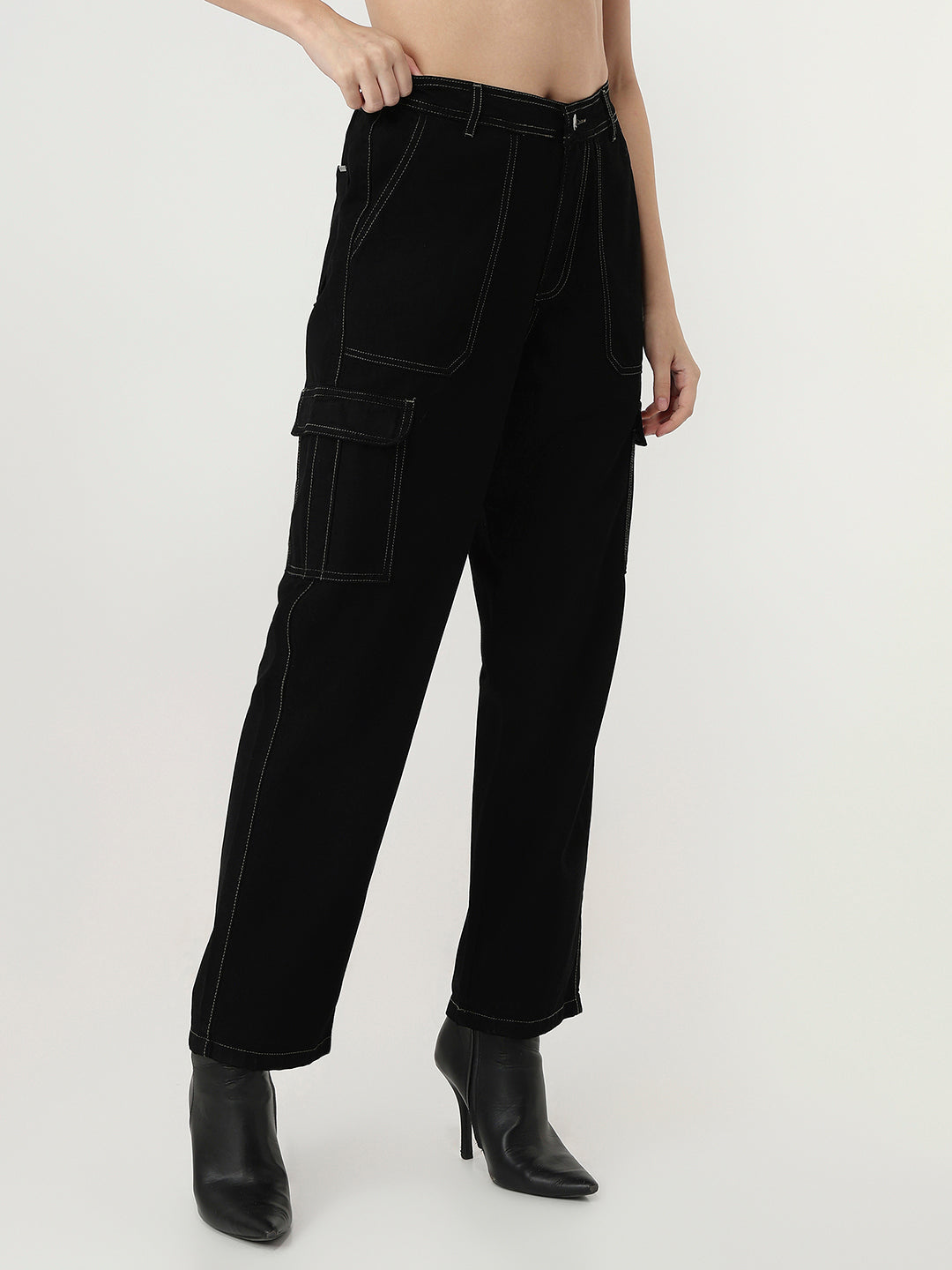 Women Black High-Rise Cargo