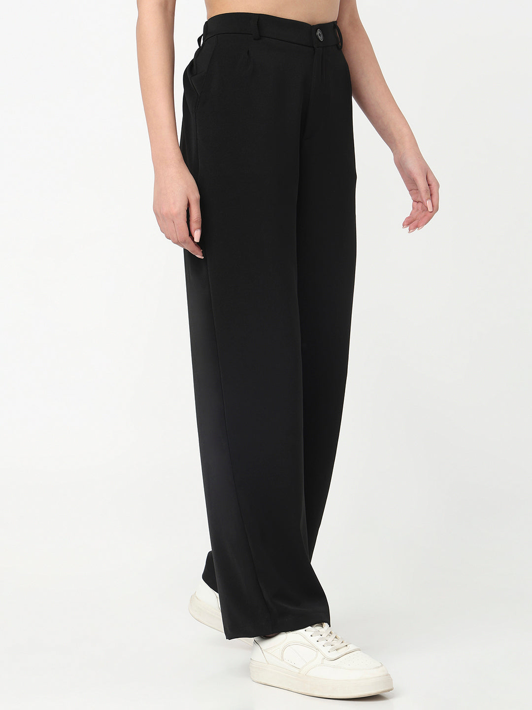 Women Black High-Rise Wide Leg Pants