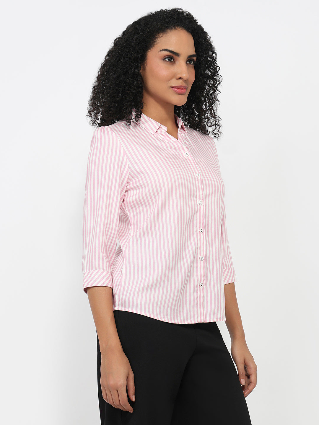 Women Pink/White Striped Shirt
