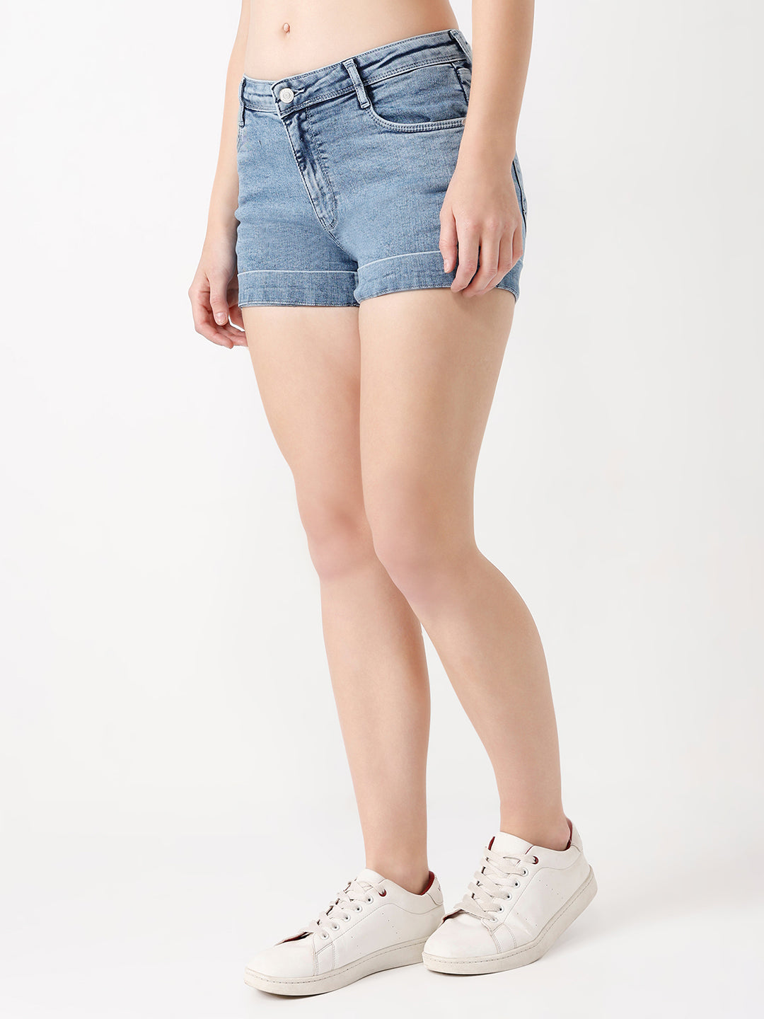 Women Light Blue High-Rise Slim Shorts
