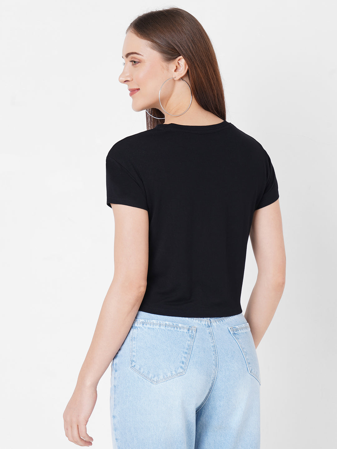 Women Crop Front Tie-Up Slim T-Shirt