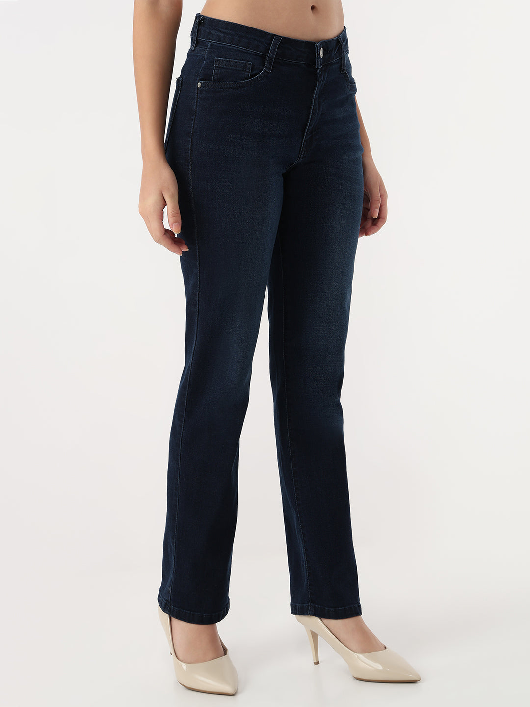 Women Dark Blue High-Rise Slim Straight Jeans