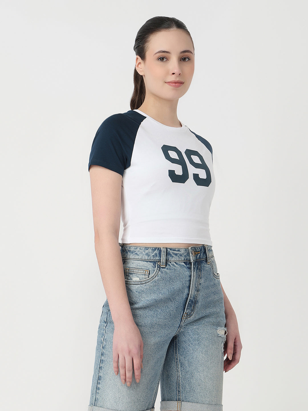 Women White/Airforce Genz T-Shirt