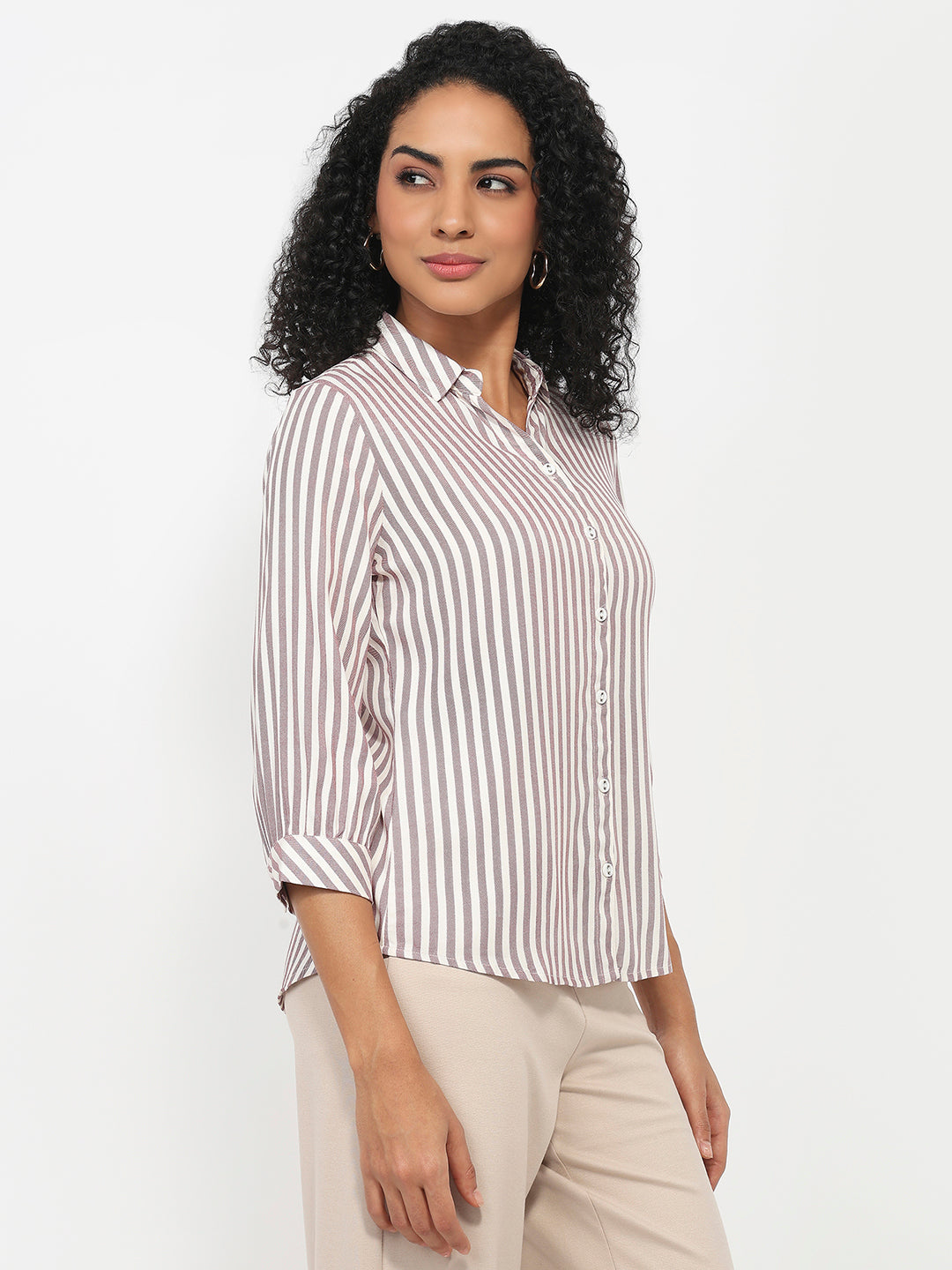 Women Mauve/White Striped Shirt