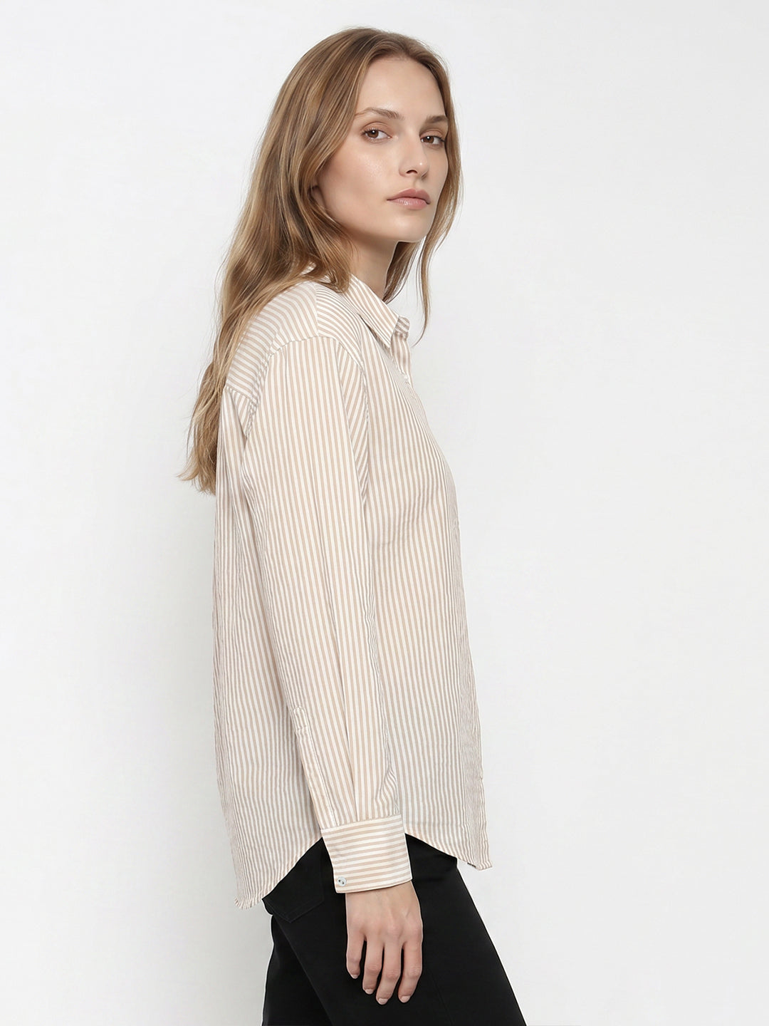 Women Beige/White Oversize Shirt