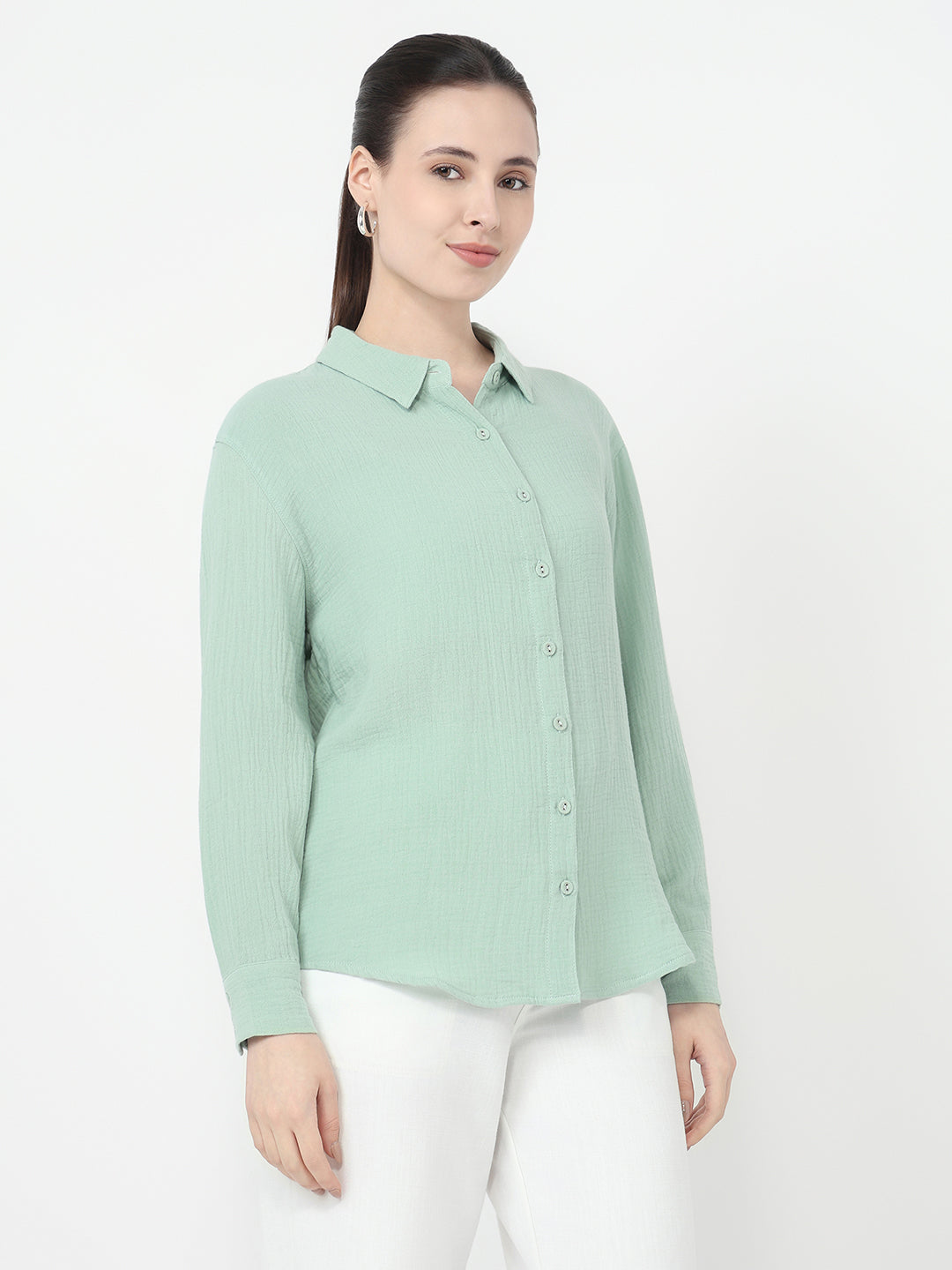 Women Mint Slim Fit Oversized Shirt