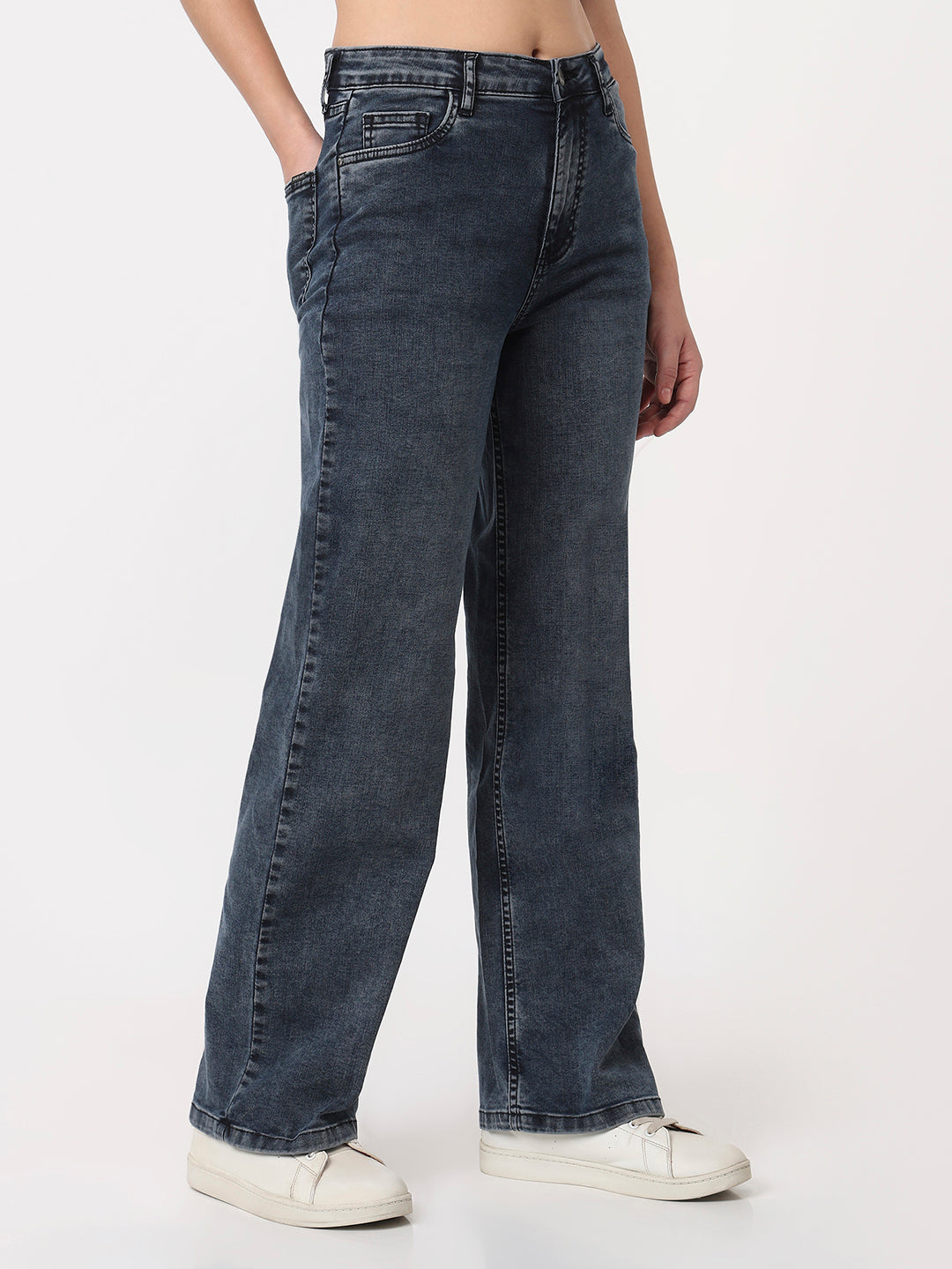Women Slate Blue High-Rise Straight Fit Jeans