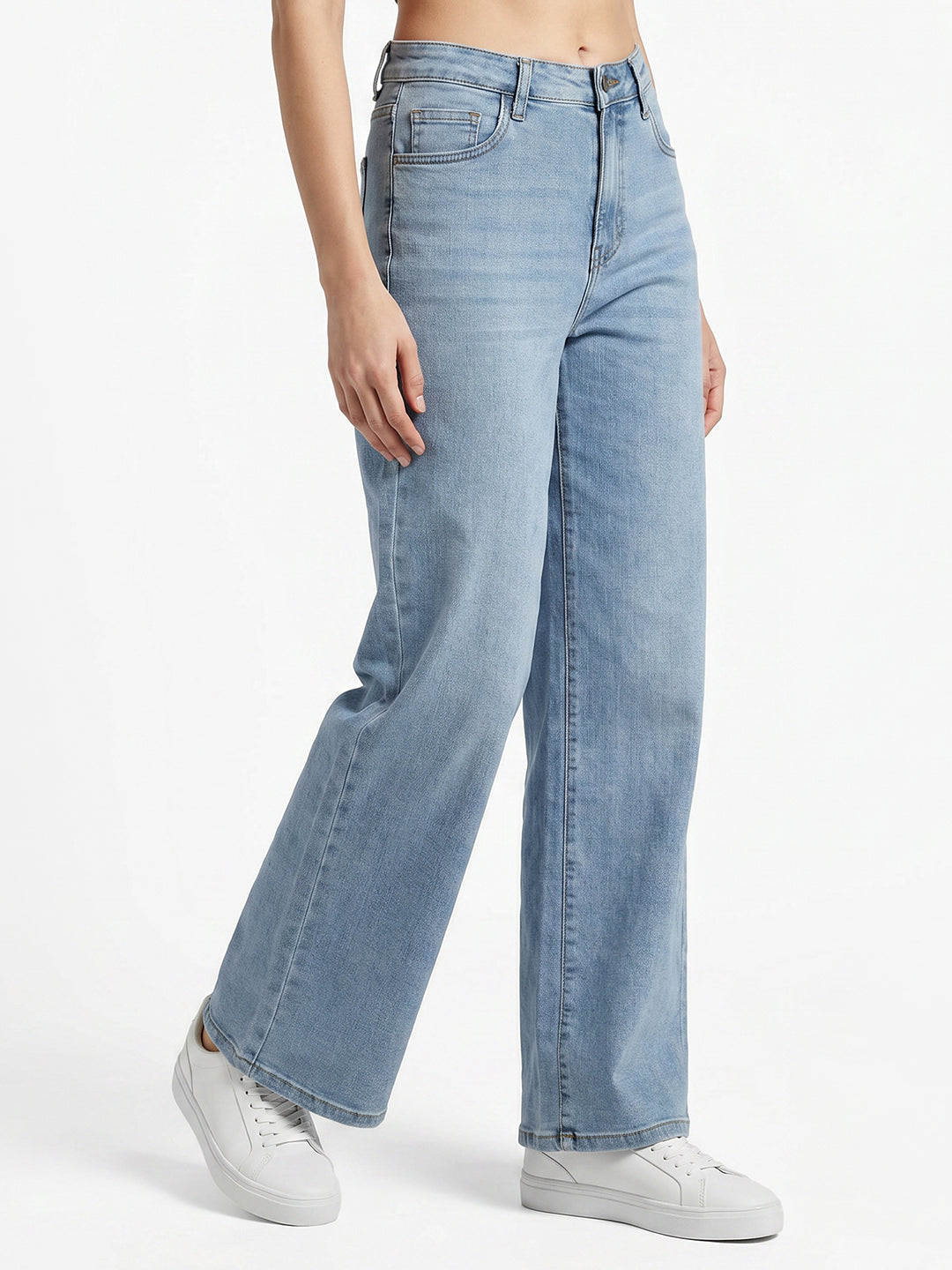 Women Light Blue High-Rise Wide Leg Jeans
