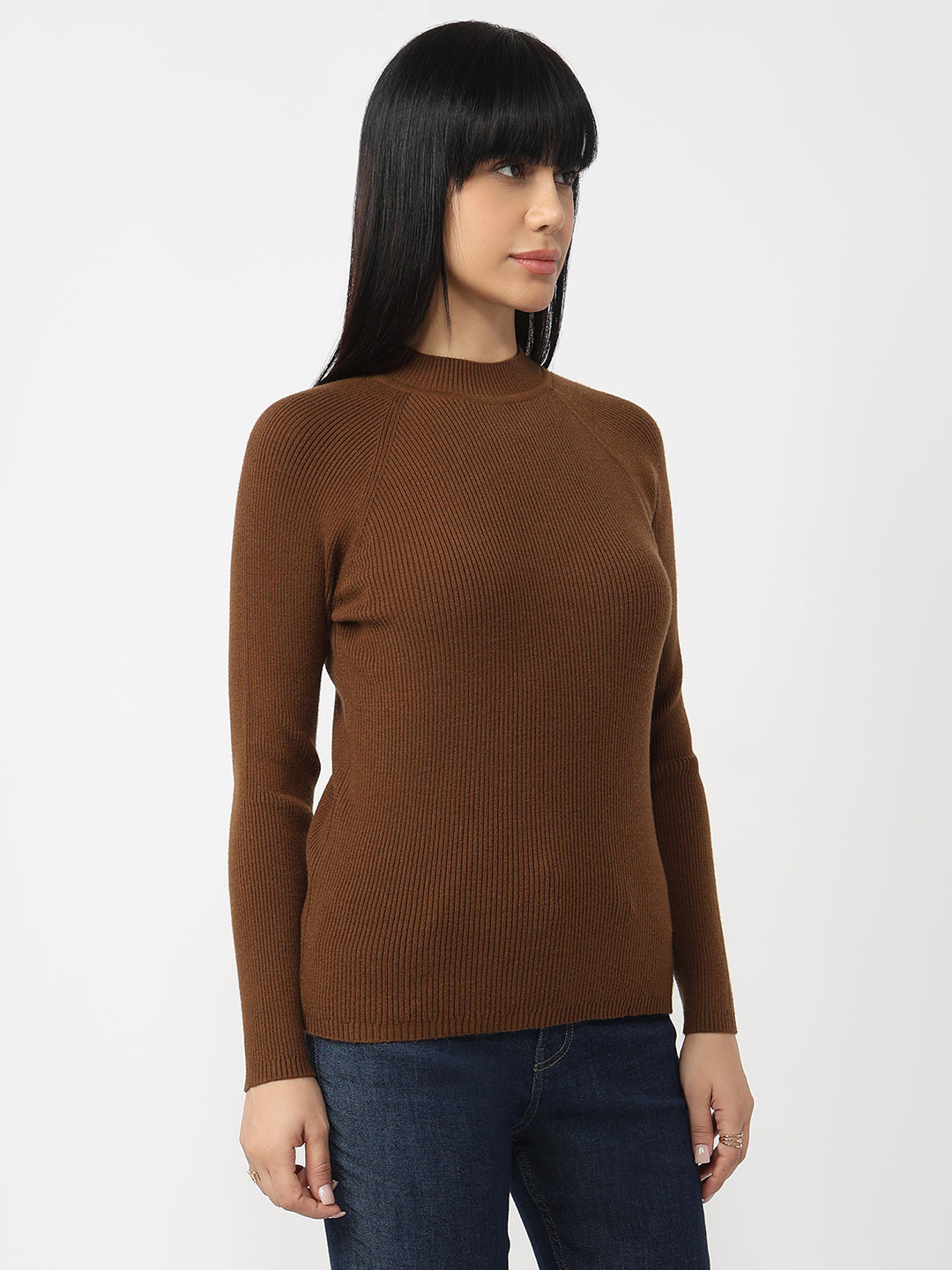 Women Sepia Slim Fit Sweater