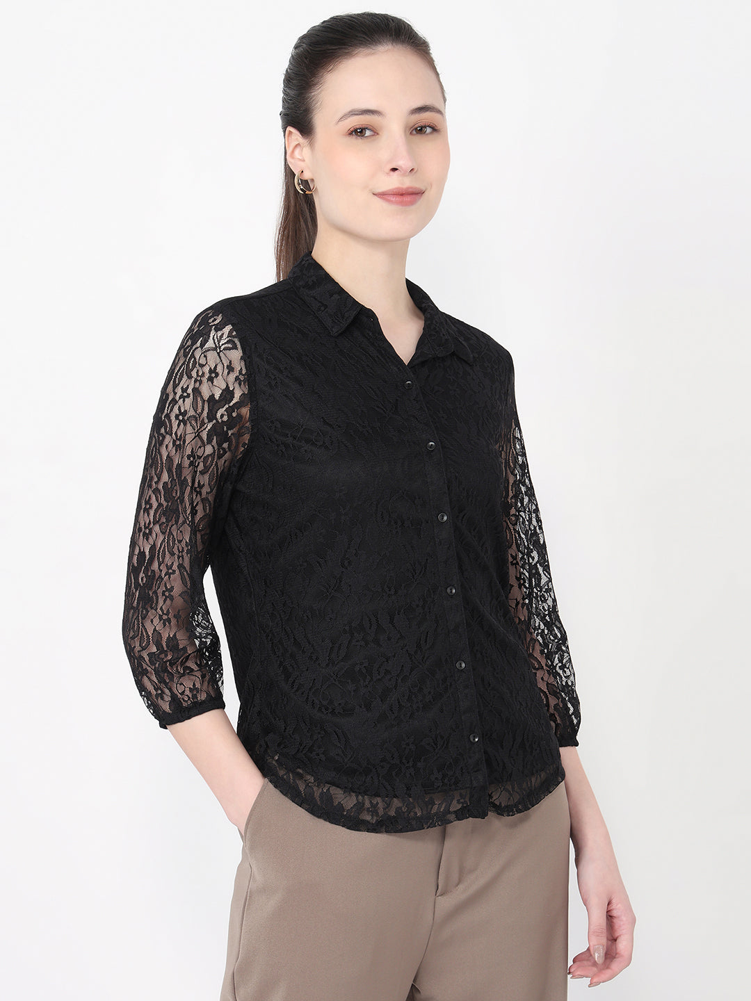 Women Black Slim Fit Shirt
