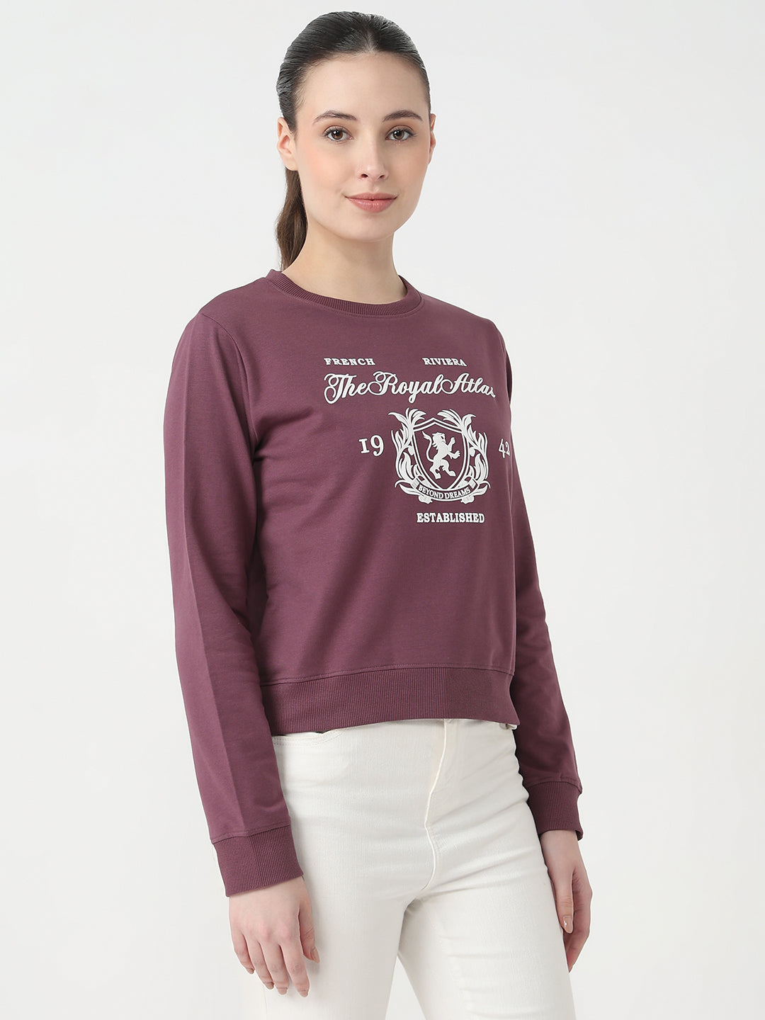Women Mauve Slim Fit Sweatshirt