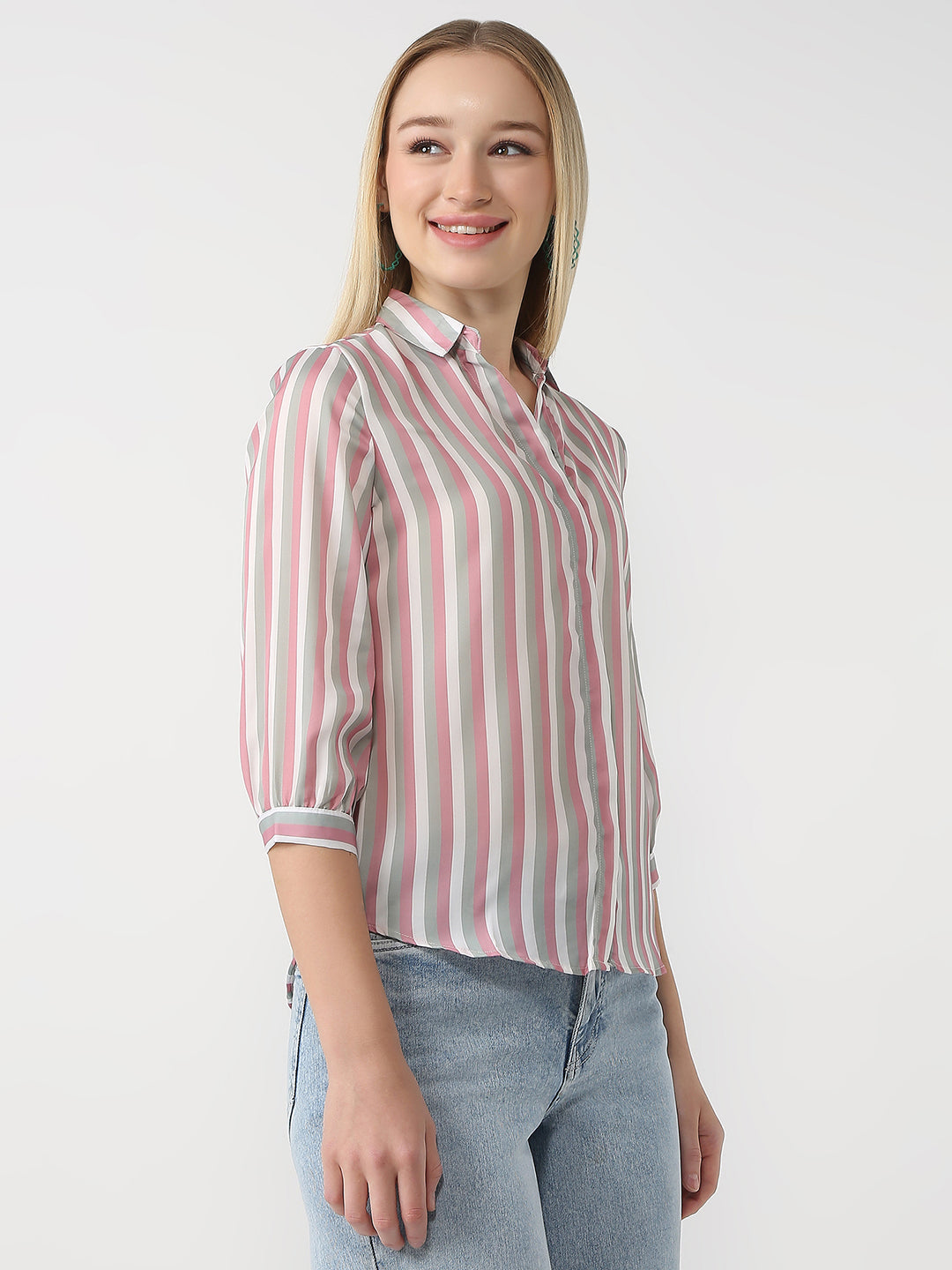 Women Pink/Cement Stripe Shirt