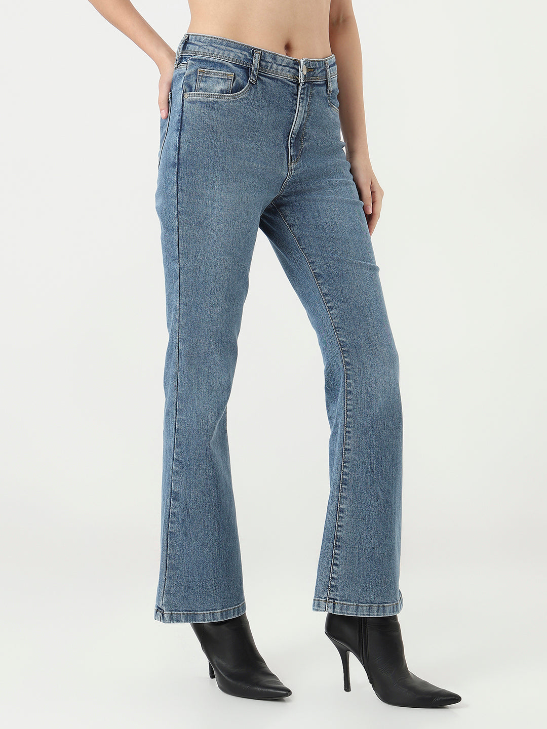 Blue High-Rise Mini Flare Jeans