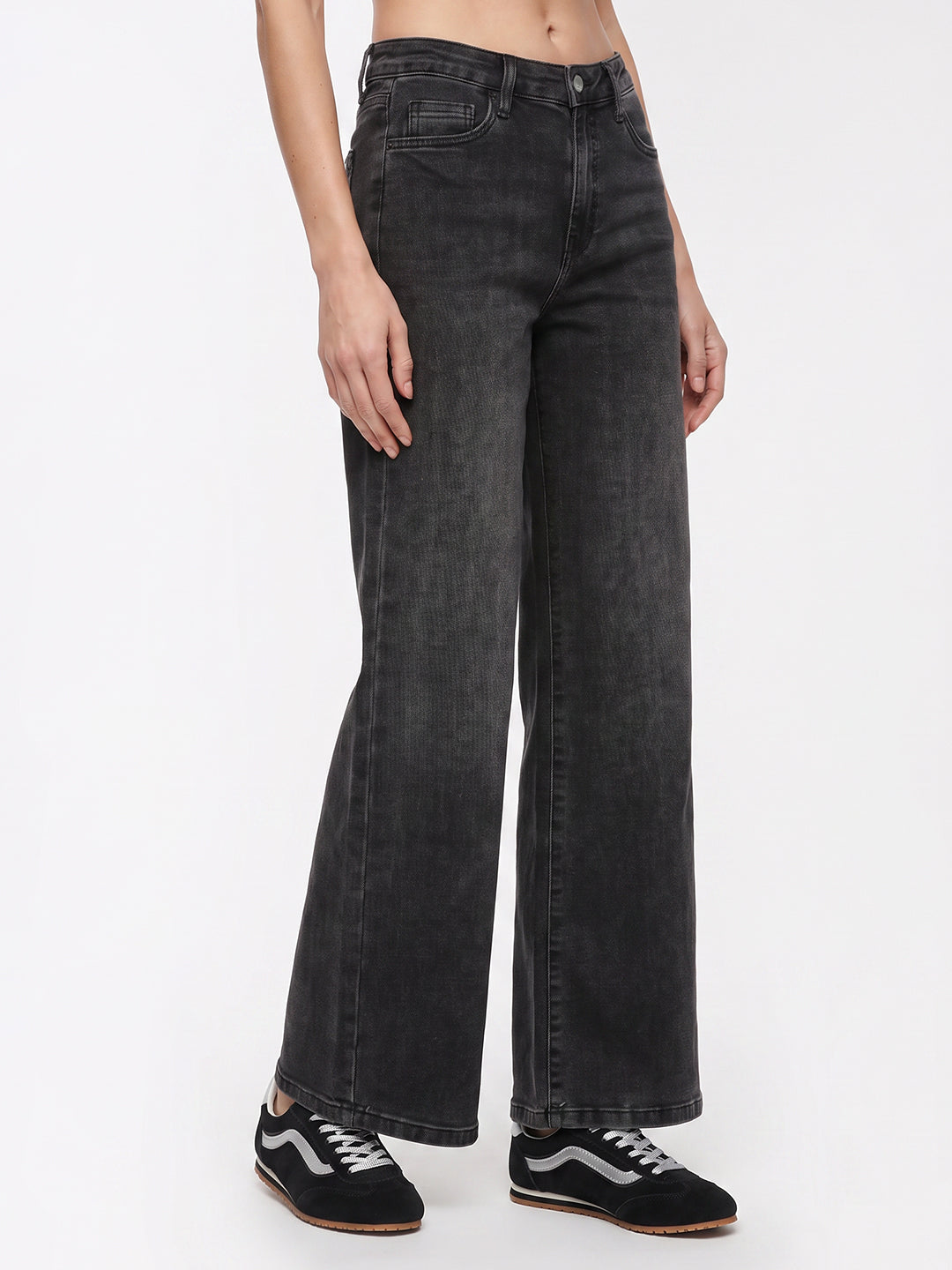 Women Charcoal Wide Leg Jeans