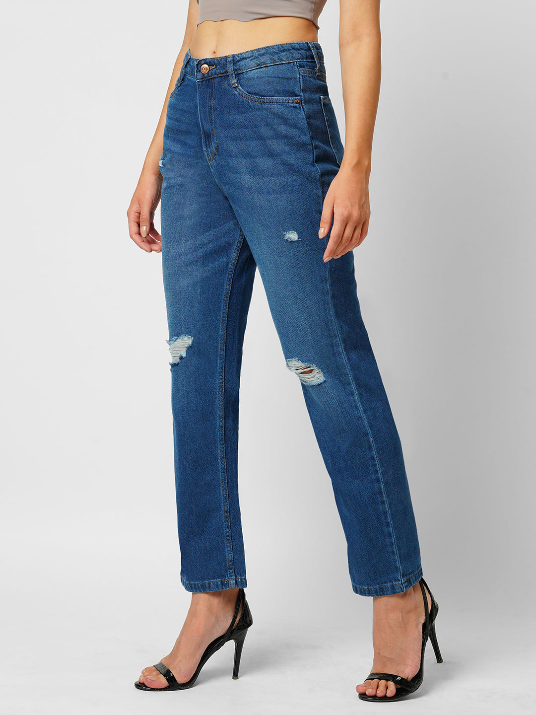 Women Medium Blue High-Rise Straight Fit Jeans