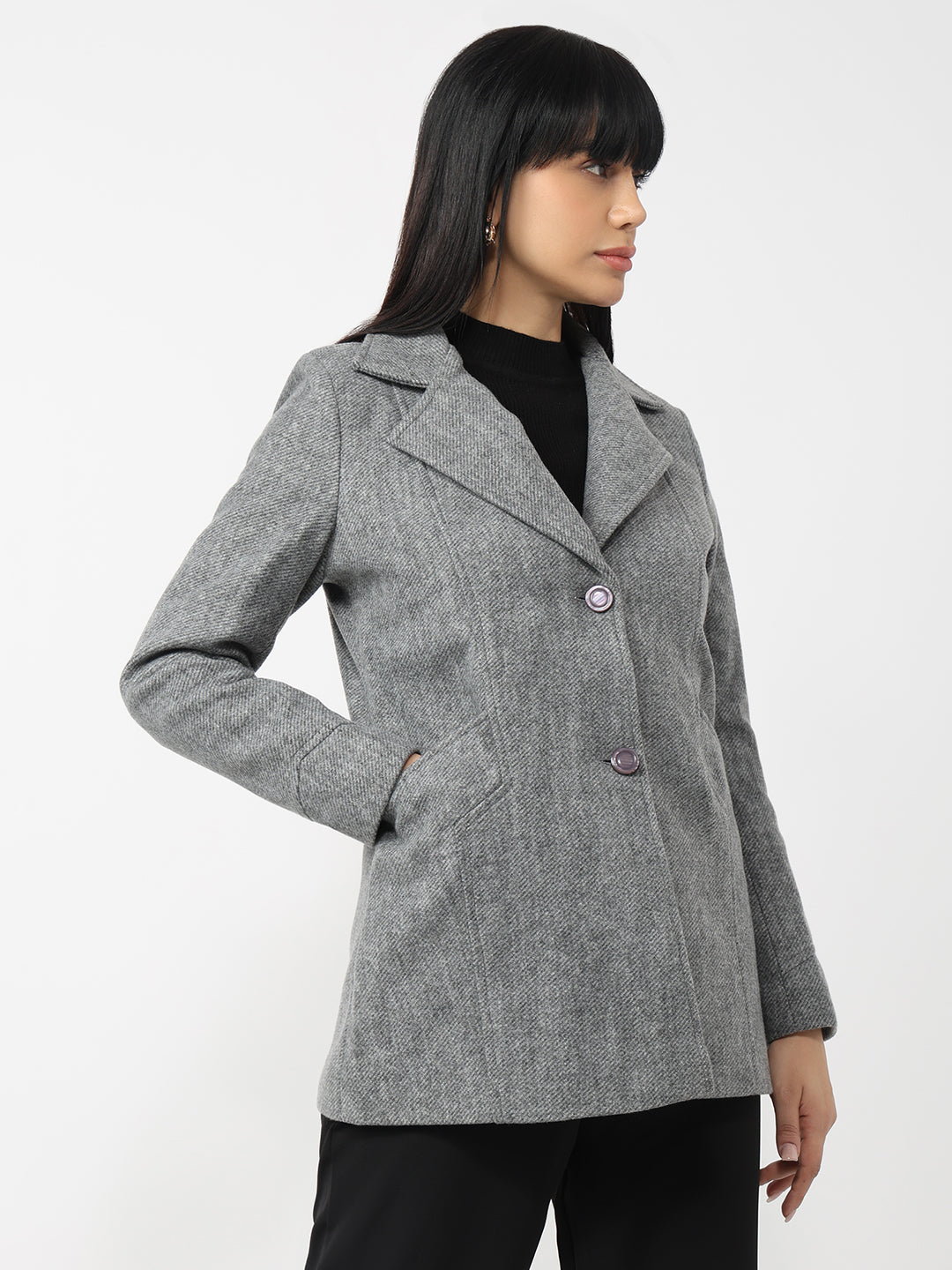 Women Grey Slim Fit Coat