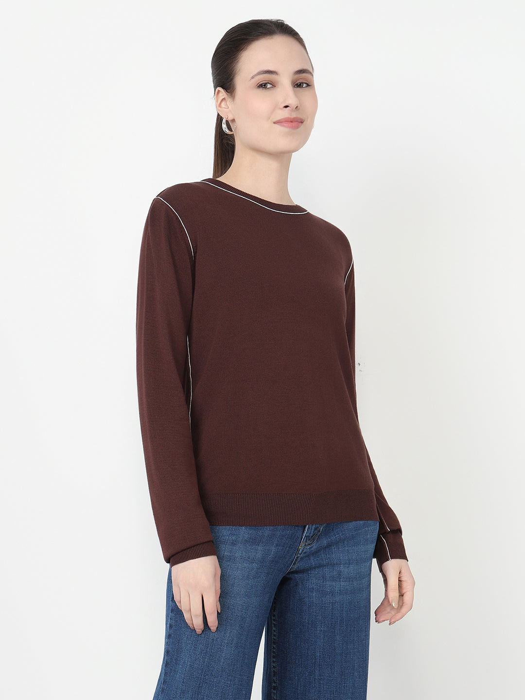 Women Coffee Bean Slim Fit Flat Knit