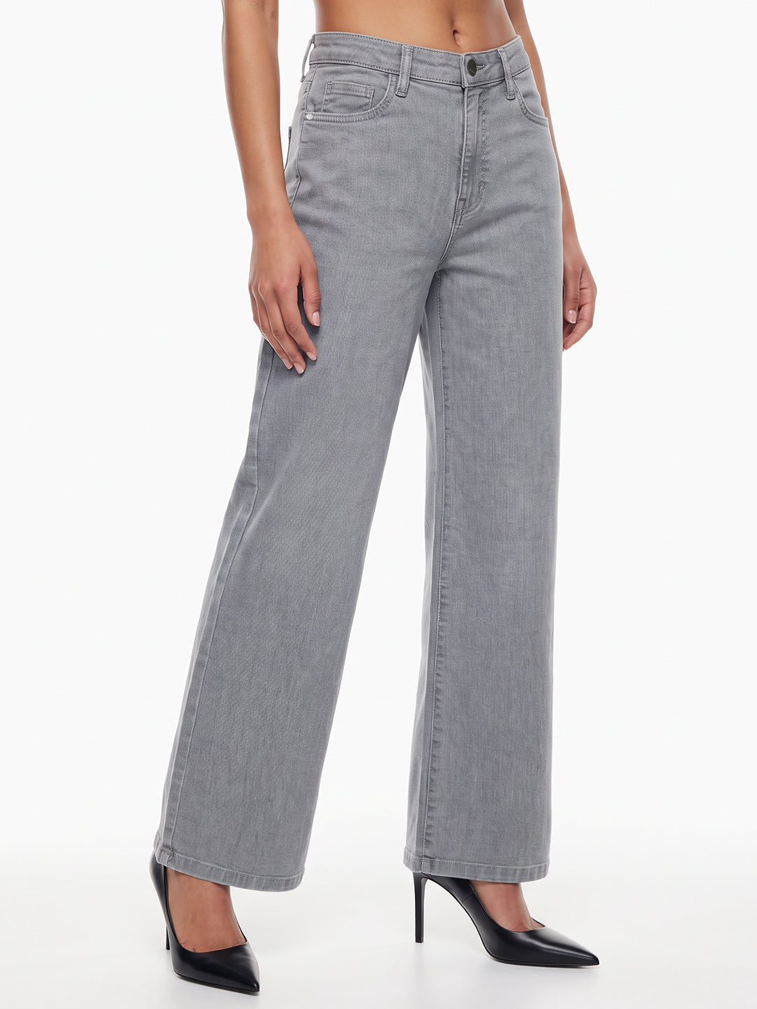 Grey High-Rise Super Wide Leg Jeans