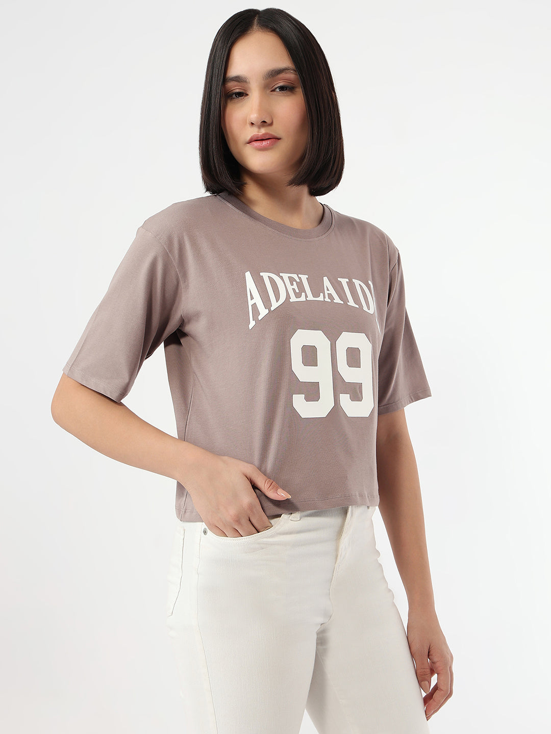 Women Oyster Slim Fit Crop T-Shirt