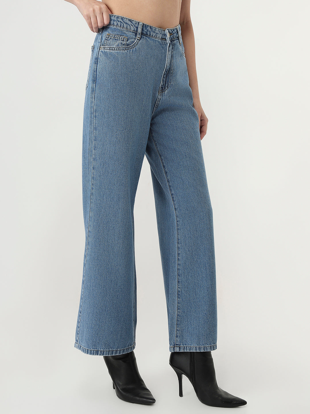 Women Blue Super Wide Leg Jeans