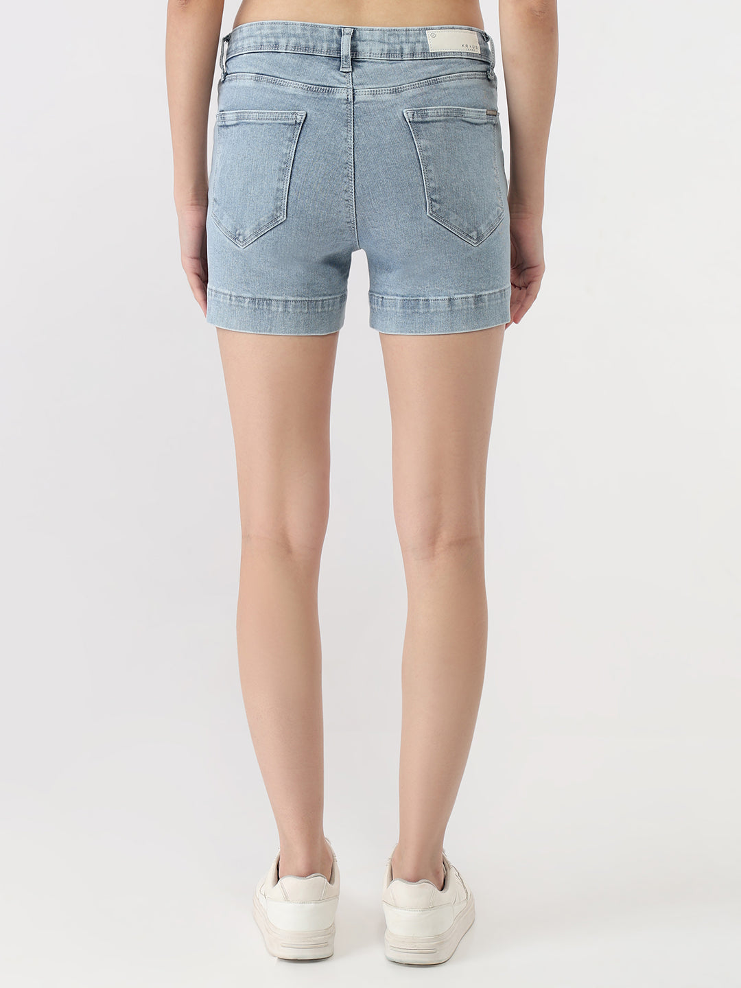 Women Light Blue High-Rise Slim Shorts