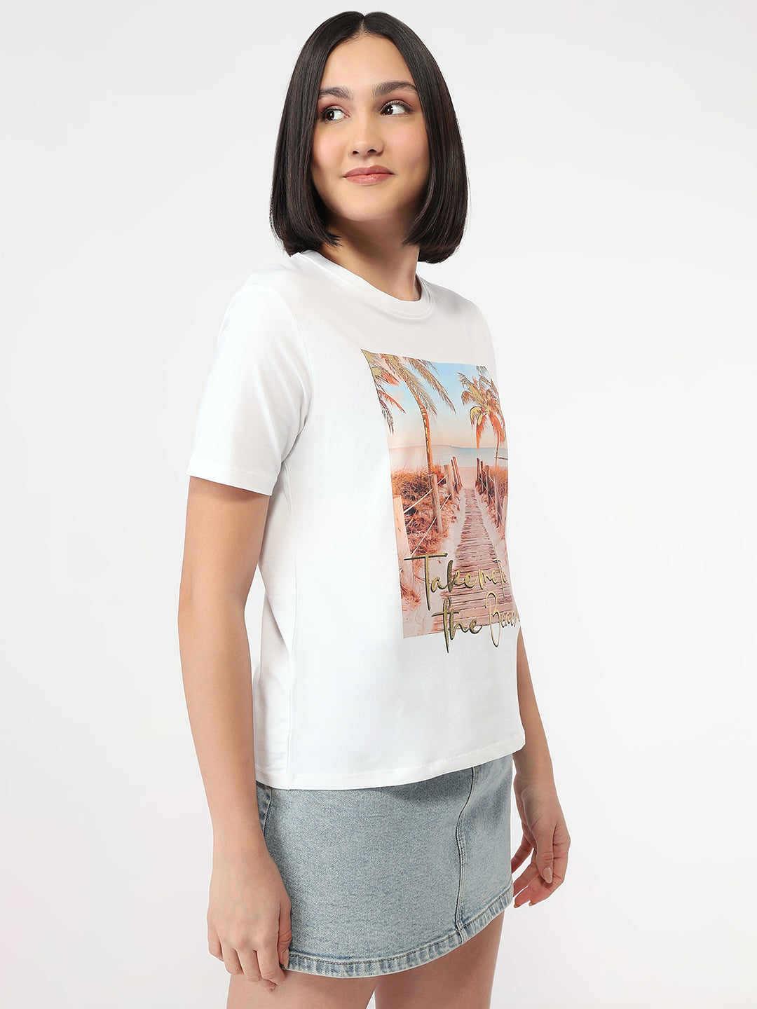 Women White Slim Fit T-Shirt