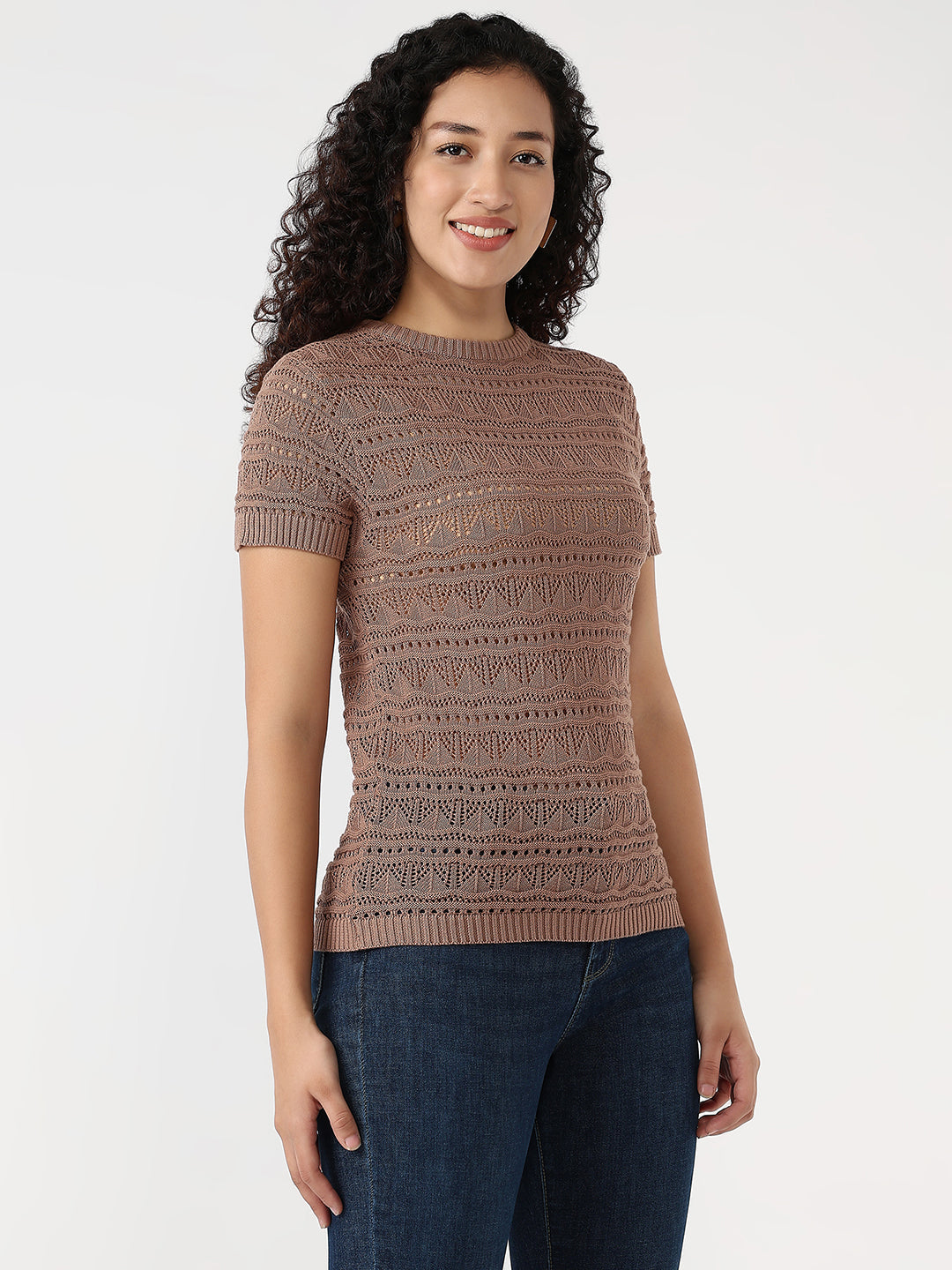 Women Chocolate Malt Slim Flat Knit Top