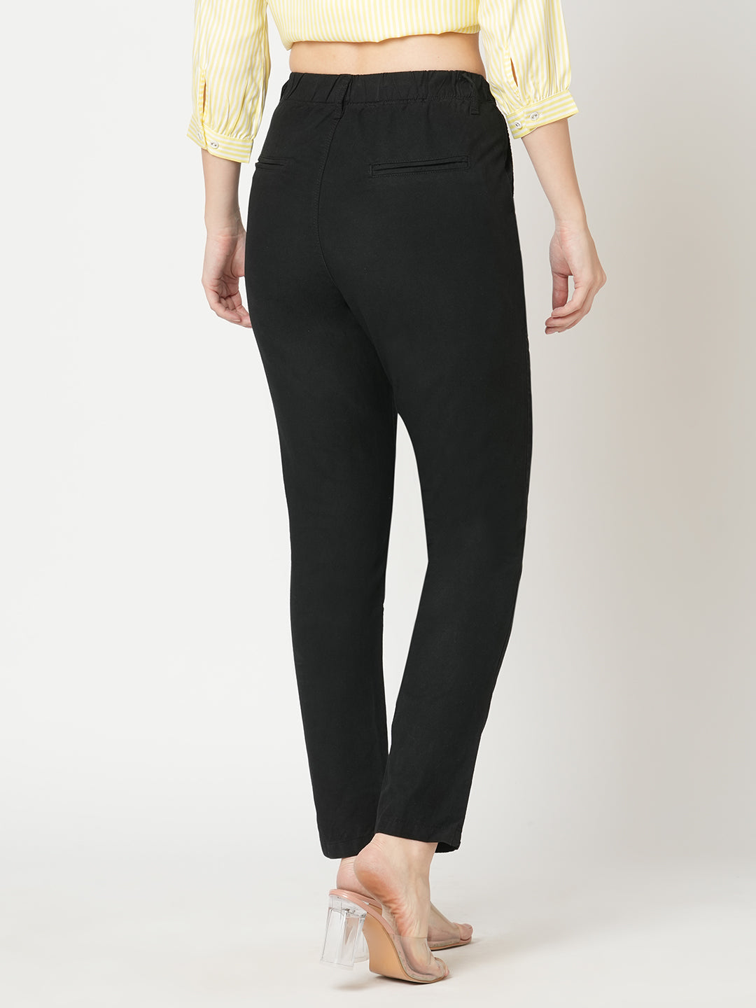 Women Black Mid-Rise Slim Fit Trousers
