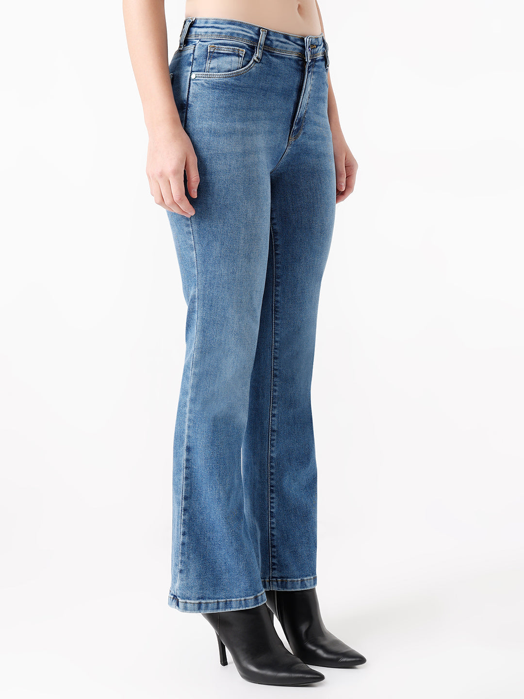 Women Blue High-Rise Mini Flare Jeans