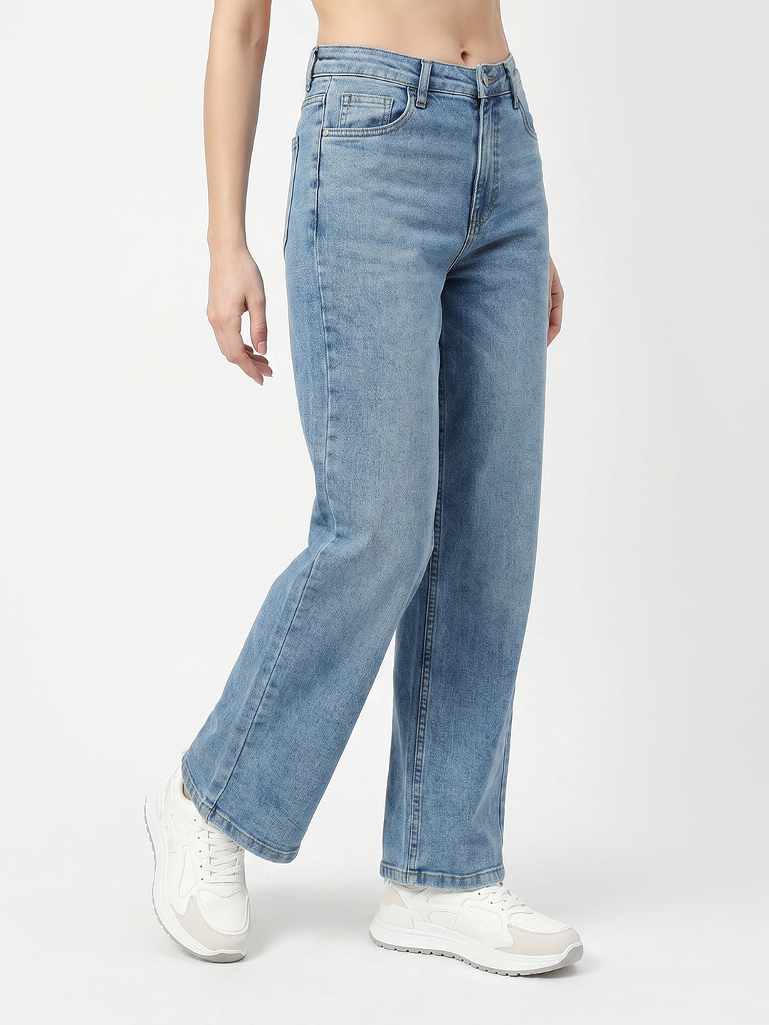 Women Light Blue High-Rise Straight Fit Jeans