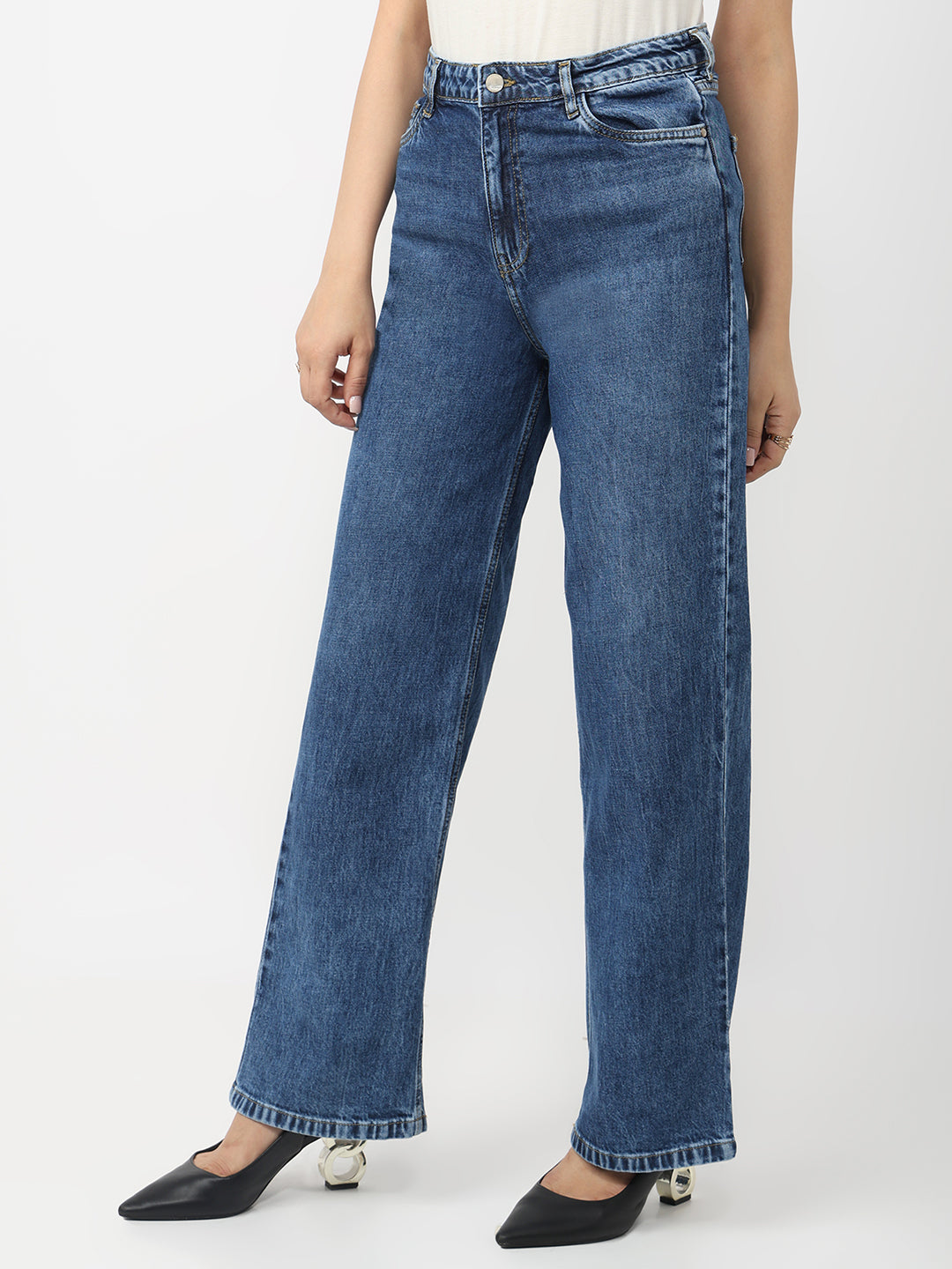 Blue High-Rise Straight Fit Jeans