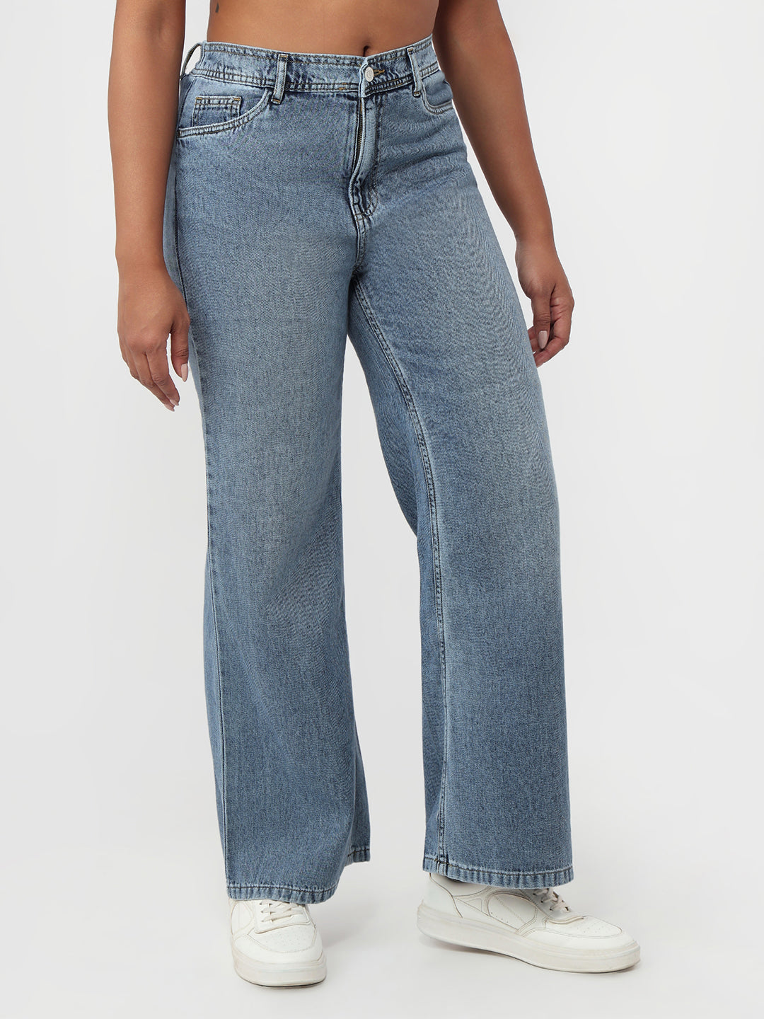 Women Blue Super Wide Leg Jeans