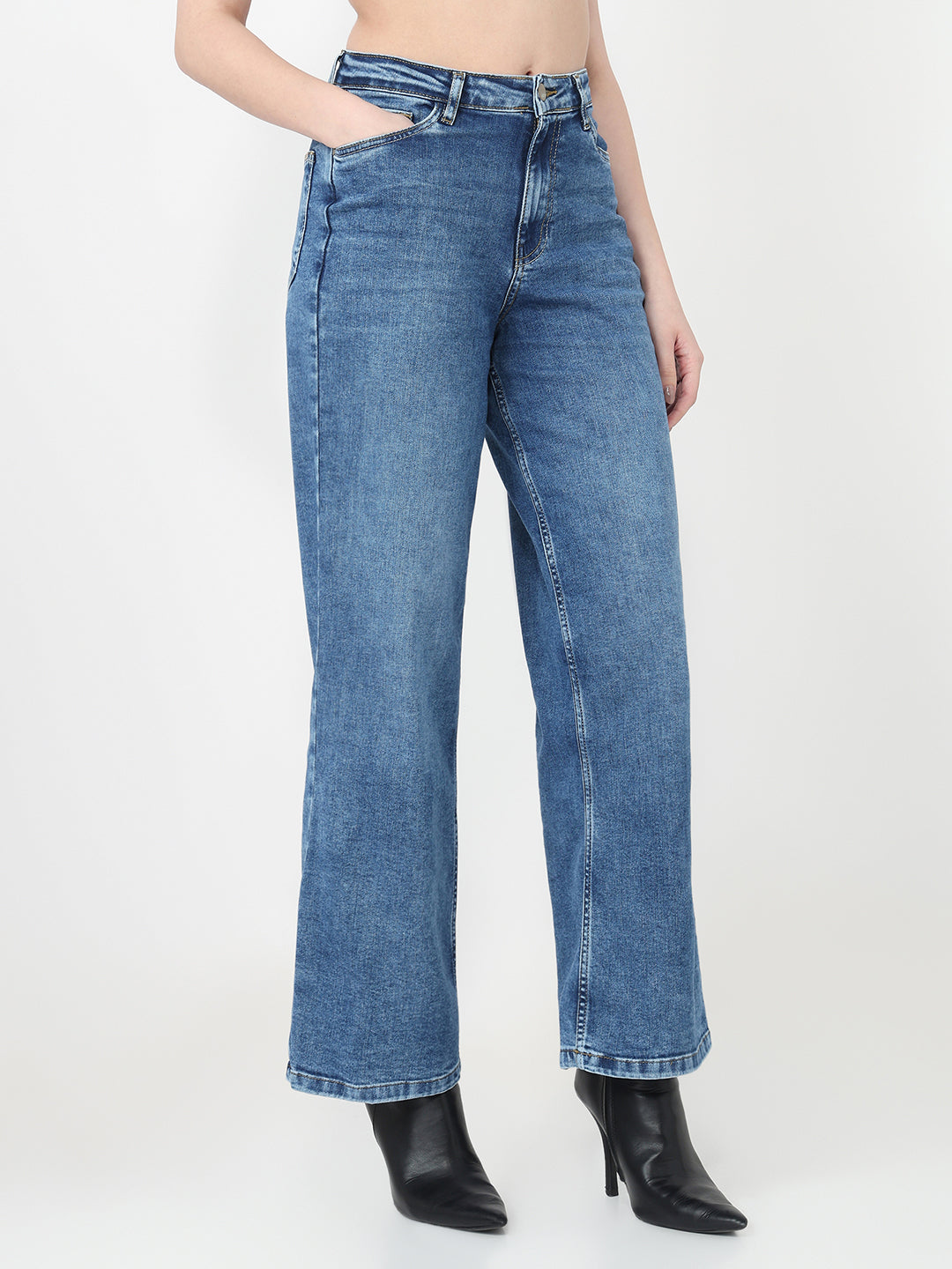 Women Light Blue High-Rise Wide Leg Jeans