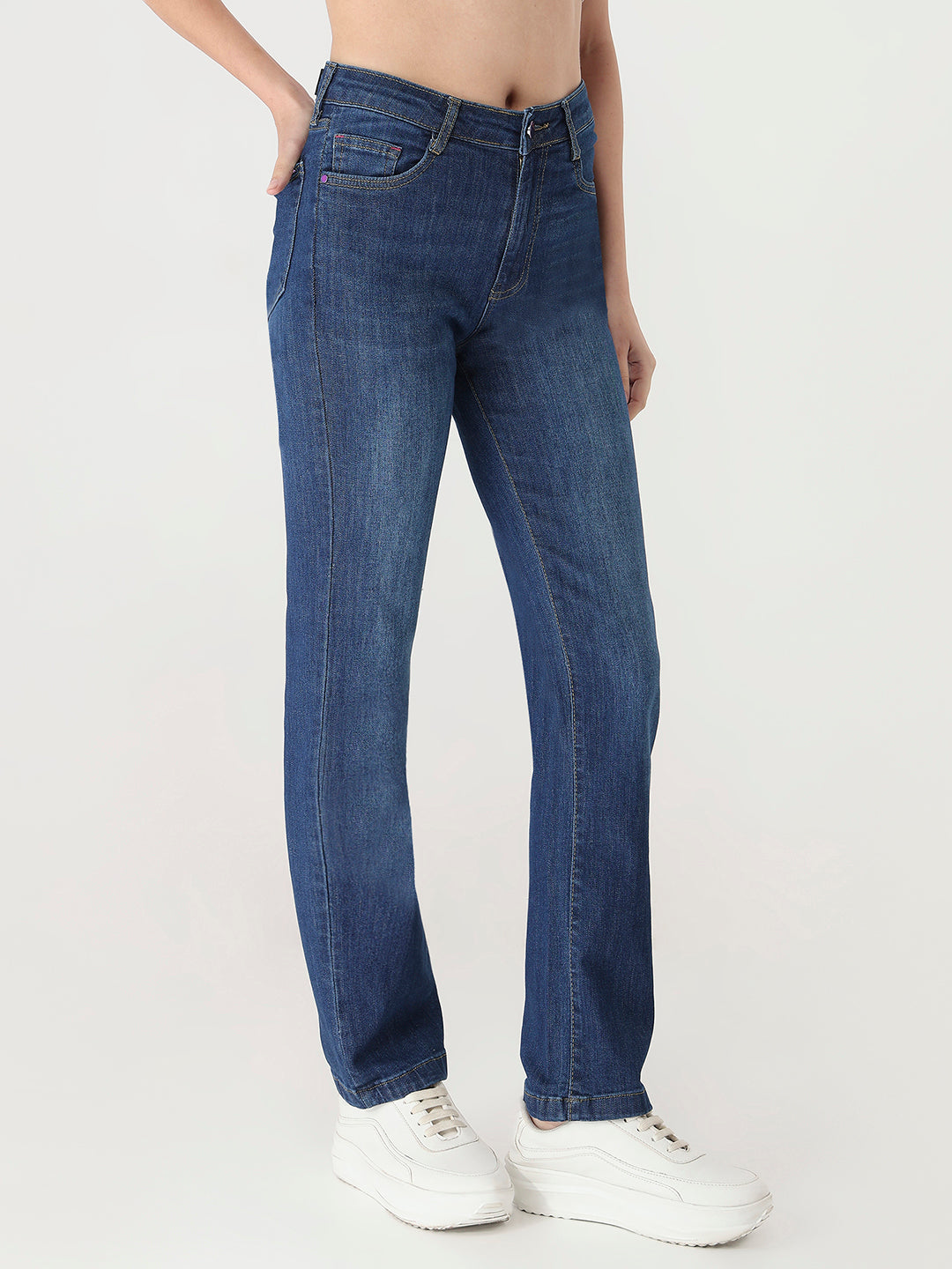 Women Dark Blue High-Rise Slim Straight Fit Jeans