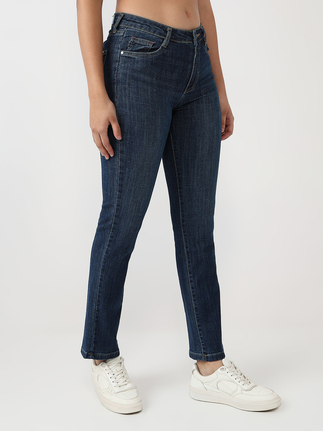 Women Dark Blue High-Rise Slim Straight Fit Jeans